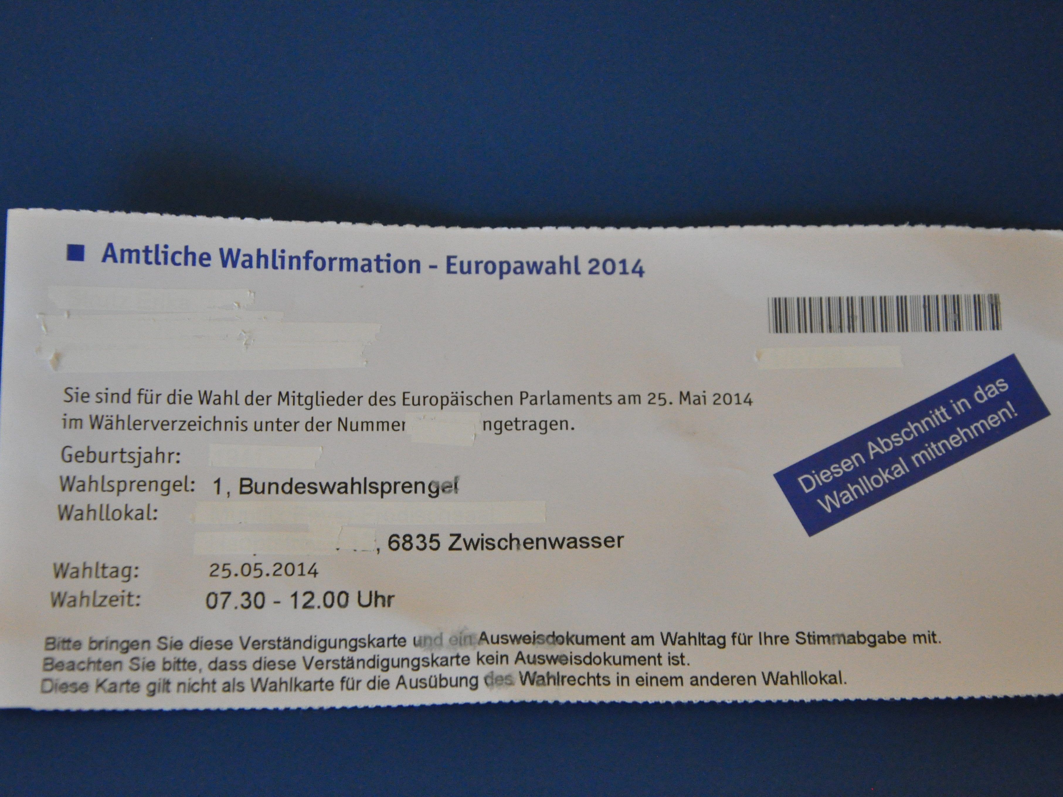 Die falsche Wahlinfomationskarte mitgebracht. Die falsche Wahlinfomationskarte mitgebracht.