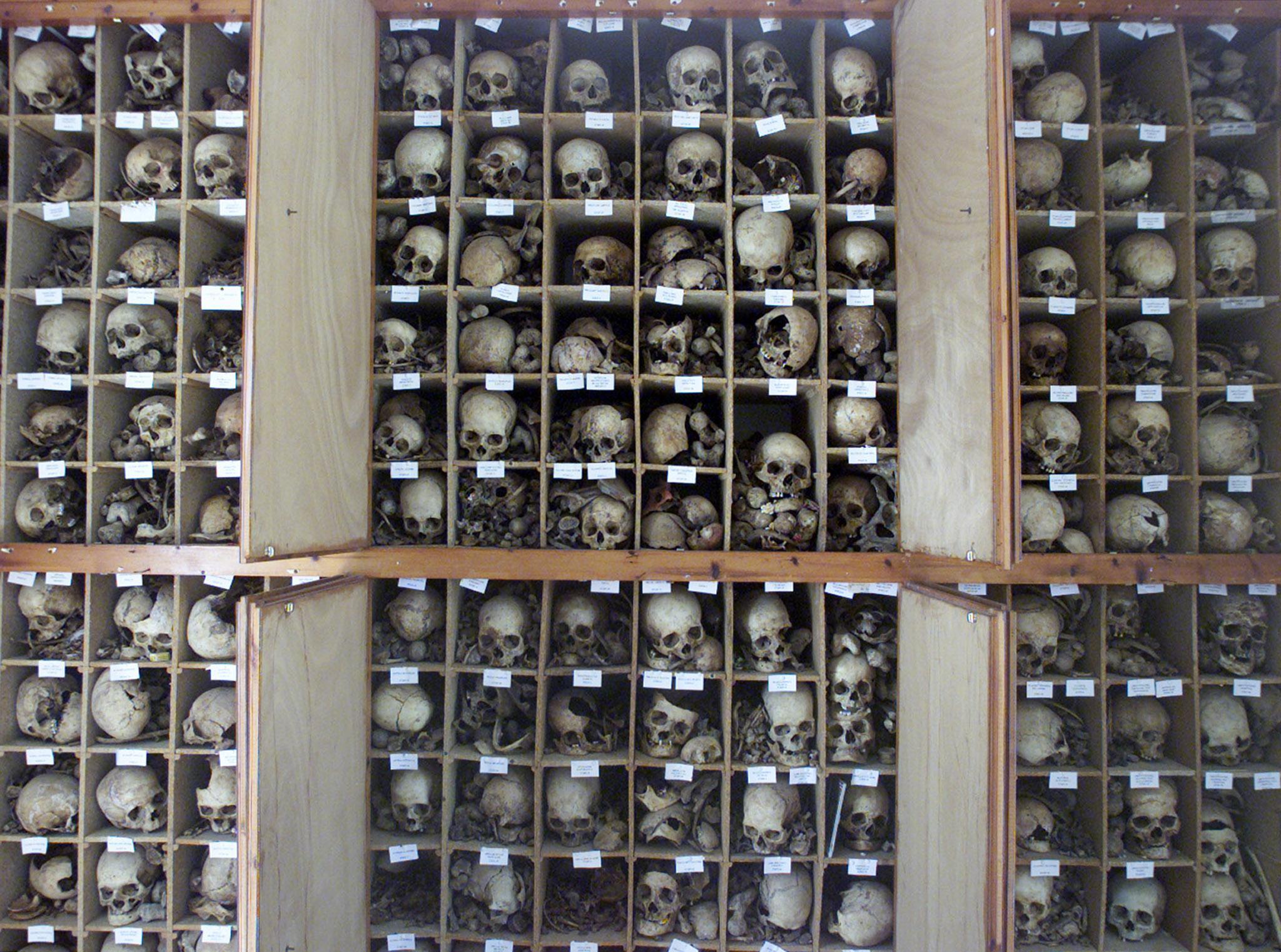Knochen und Schädel im Ossarium von Distomo als eindringliche Erinnerung an das Nazi-Massaker von 1944, das 218 Menschen das Leben kostete. Archiv/ Yiorgos Karahalis 