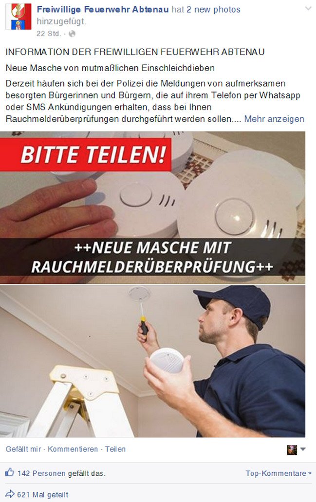 So warnte die Feuerwehr Abtenau auf ihrer Facebook-Seite./Facebook/FF Abtenau/Screenshot