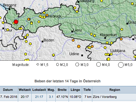 Das Epizentrum des Erdbebens lag in Zürs.