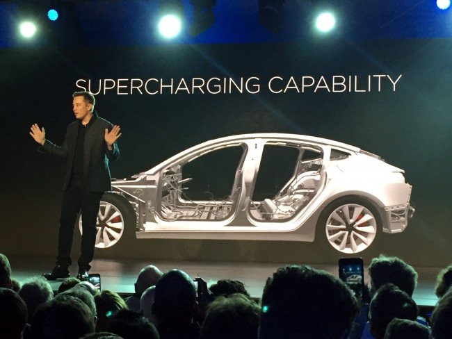 Tesla Motors Inc. CEO Elon Musk speaks at the unveiling of the Model 3 at the Tesla Motors design studio Thursday, March 31, 2016, in Hawthorne, Calif. The promise of an affordable electric car from Tesla Motors had hundreds of people lining up to reserve one. At a starting price of $35,000 before federal and state government incentives the Model 3 is less than half the cost of Tesla's previous models. (AP Photo/Justin Prichard) Tesla Motors Inc. CEO Elon Musk speaks at the unveiling of the Model 3 at the Tesla Motors design studio Thursday, March 31, 2016, in Hawthorne, Calif. The promise of an affordable electric car from Tesla Motors had hundreds of people lining up to reserve one. At a starting price of $35,000 before federal and state government incentives the Model 3 is less than half the cost of Tesla's previous models. (AP Photo/Justin Prichard)