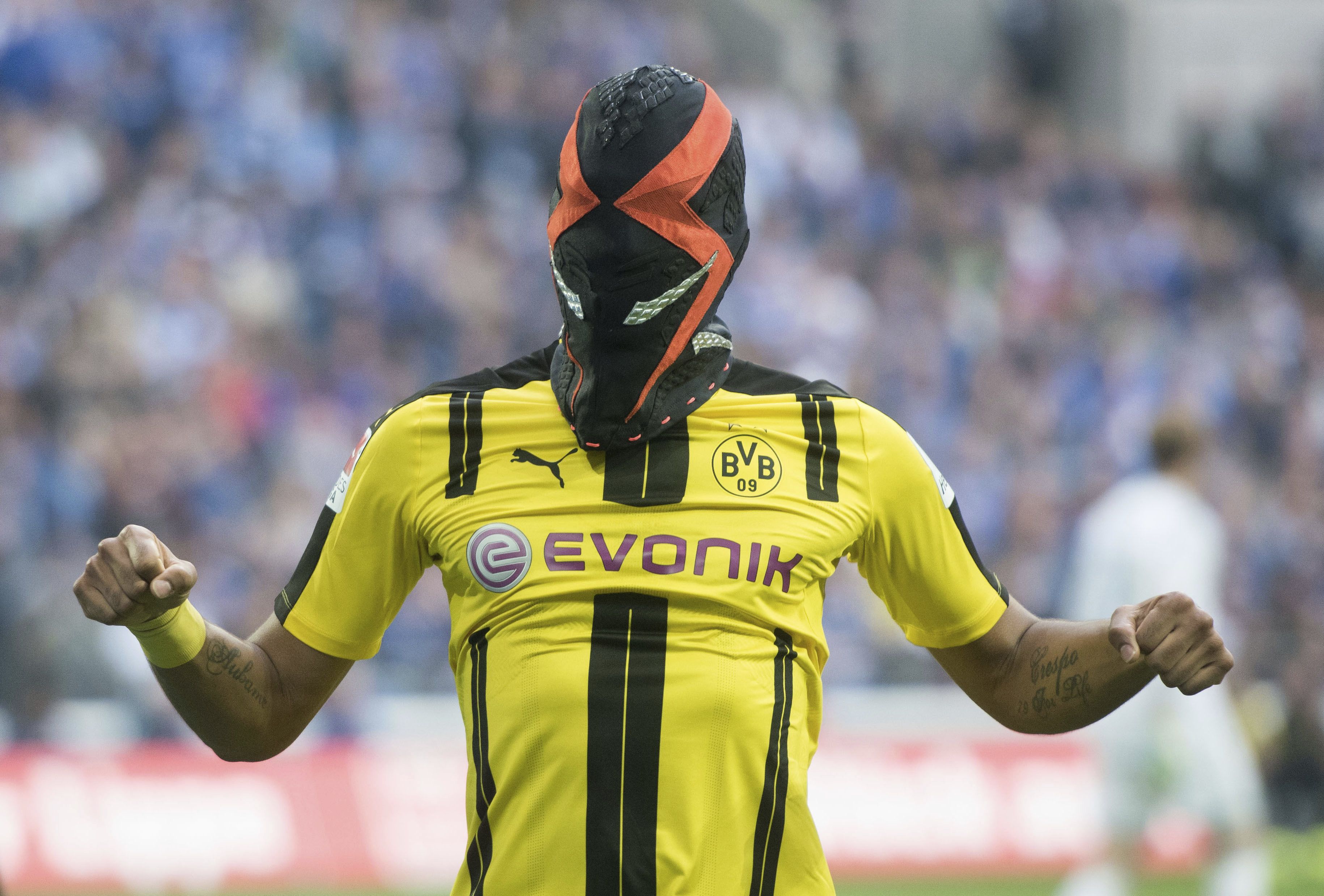 Aubameyangs Jubel mit Nike-Maske. Foto: AP 