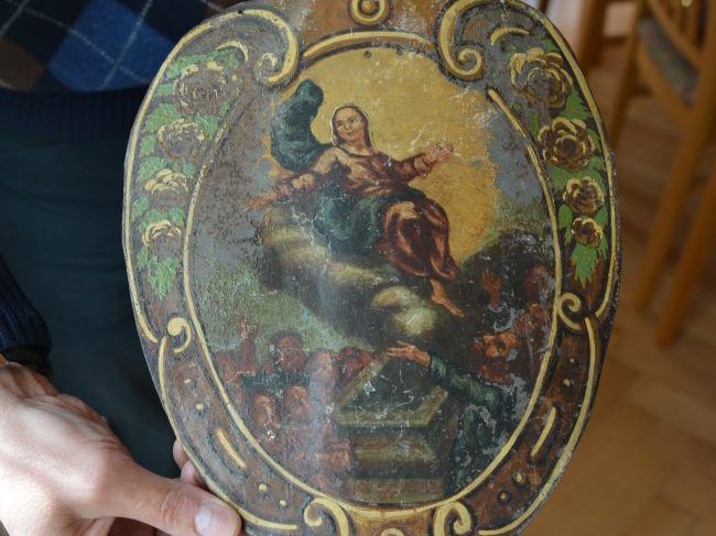 Rosenkranz-Tafeln von 1709 aus Maria Bildstein. Aufnahme Marias in den Himmel.