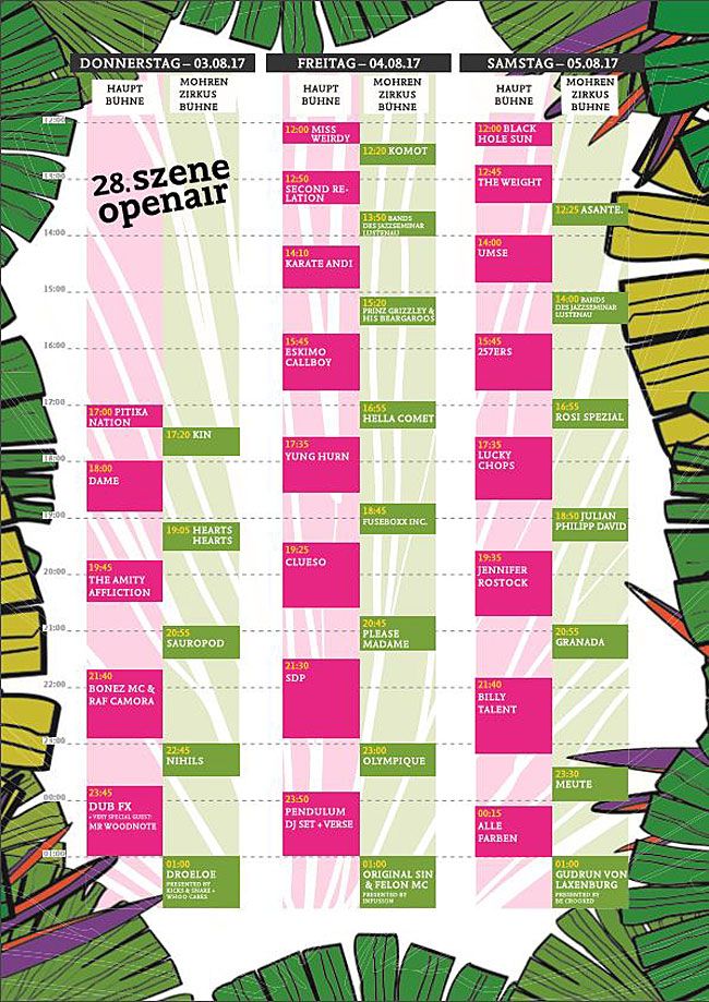 Alle Highlights in der Timetable - Bild: szeneopenair.at Alle Highlights in der Timetable - Bild: szeneopenair.at