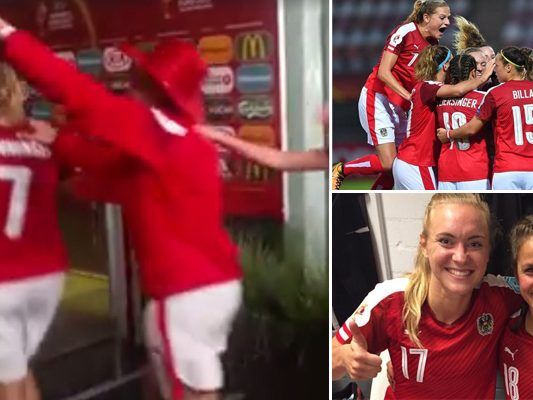 Die ÖFB-Damen feierten den sensationellen Einzug ins Viertelfinale der Frauen-EM ausgiebig. Die ÖFB-Damen feierten den sensationellen Einzug ins Viertelfinale der Frauen-EM ausgiebig.