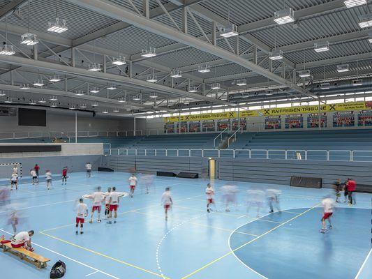 Die Zumtobel Group Services betreut die neue Beleuchtungsanlage in der Sporthalle am See in Hard. Die Zumtobel Group Services betreut die neue Beleuchtungsanlage in der Sporthalle am See in Hard.