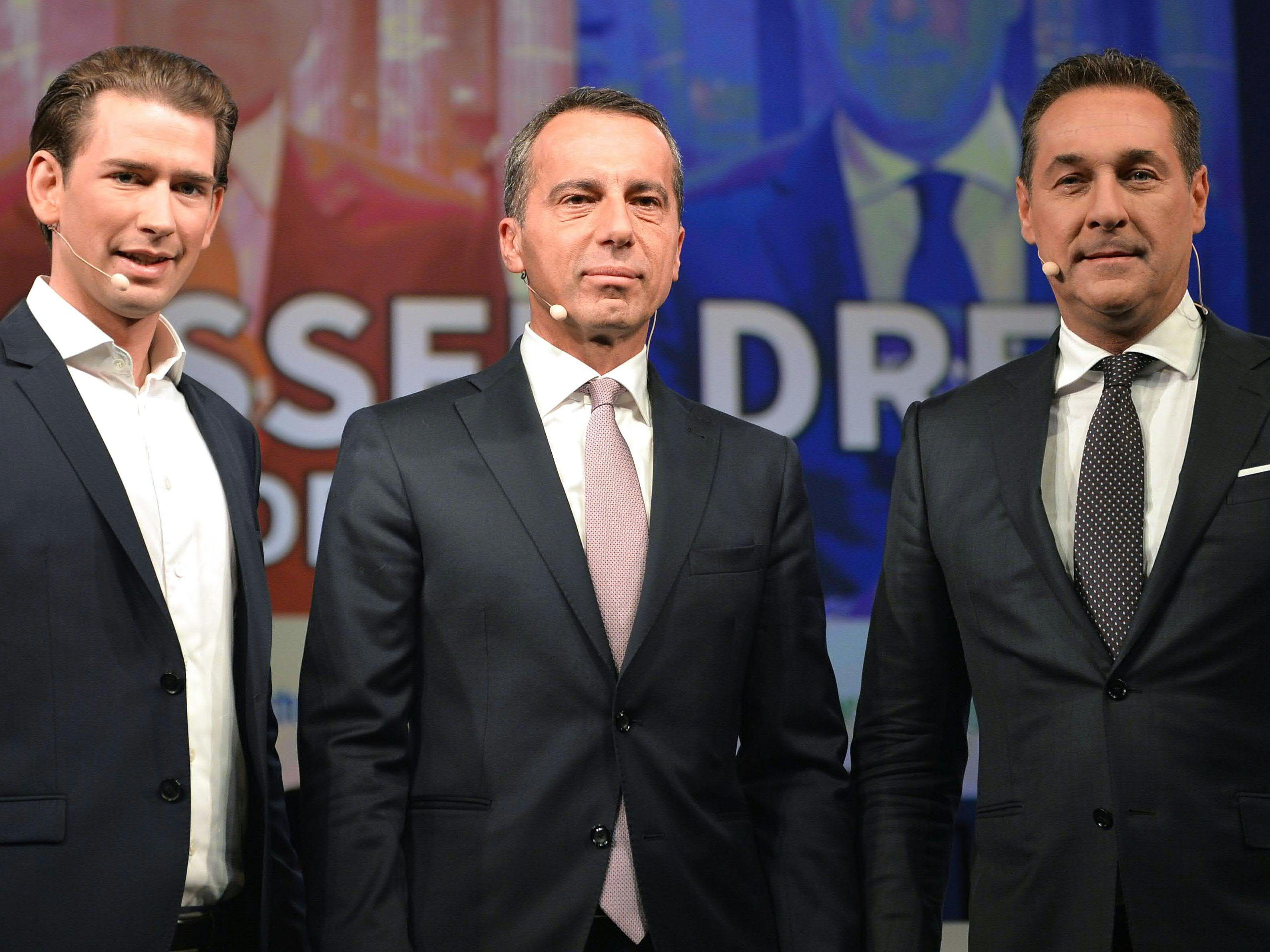 Kurz, Kern und Strache trafen sich am Freitagnachmittag zum Schlagabtausch. Kurz, Kern und Strache trafen sich am Freitagnachmittag zum Schlagabtausch.