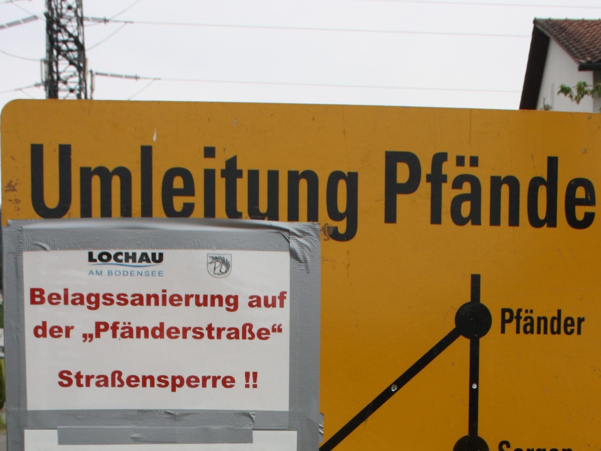 Die Pfänderstraße muss wegen Sanierungsarbeiten gesperrt werden, die Umleitungsroute ist ausgewiesen. Die Pfänderstraße muss wegen Sanierungsarbeiten gesperrt werden, die Umleitungsroute ist ausgewiesen.