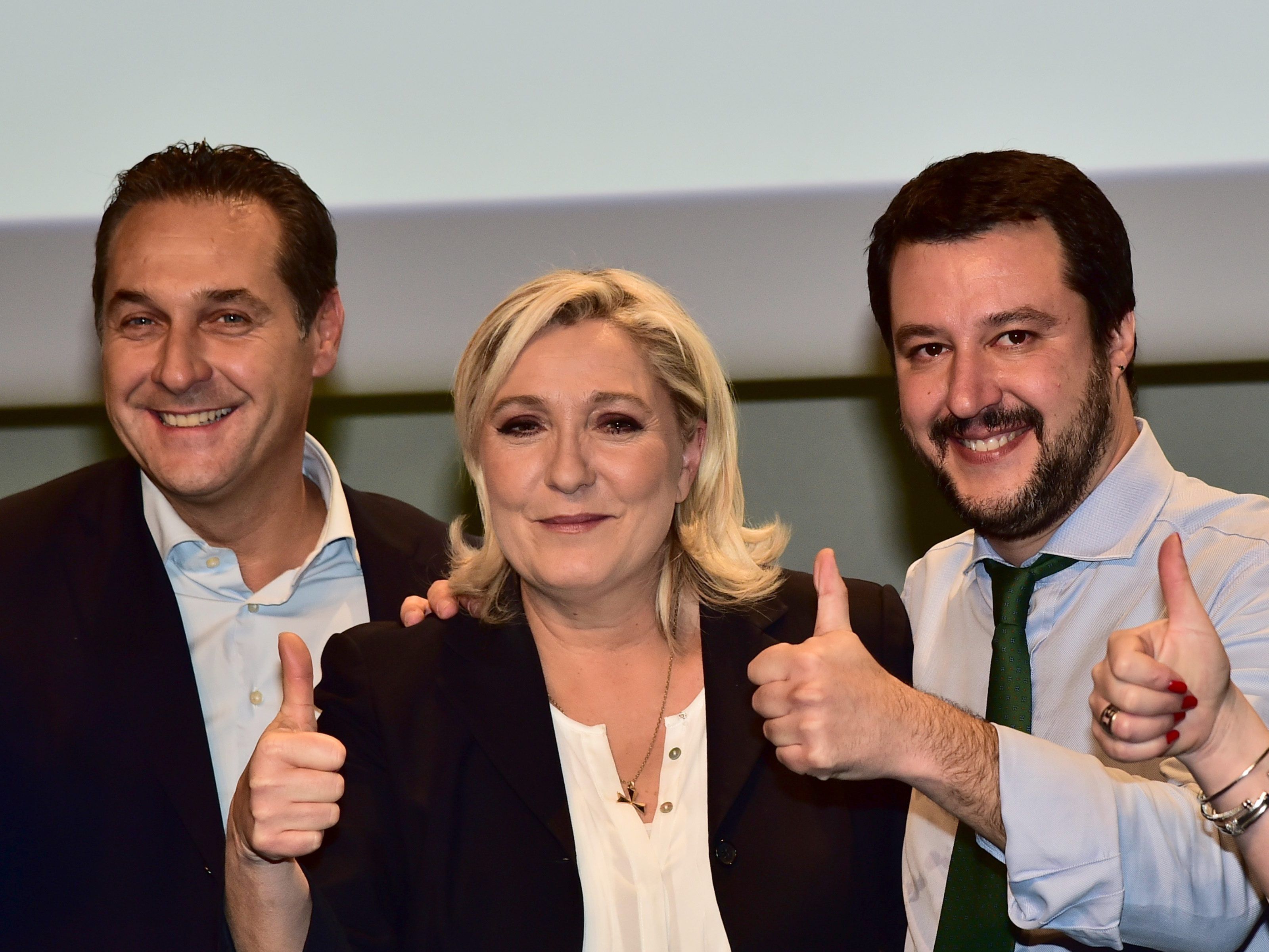 HC Strache, Marine Le Pen und Mitglied der rechtspopulistischen italienischen Strömung Lega Nord Matteo Salvini.