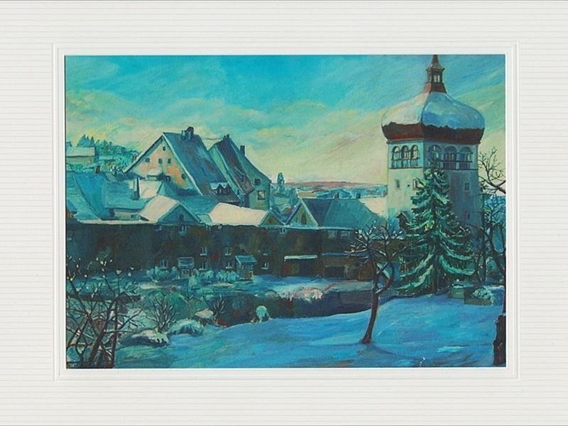 Bregenzer Altstadt im Schnee nach einem Ölbild von Volkmar Dieth