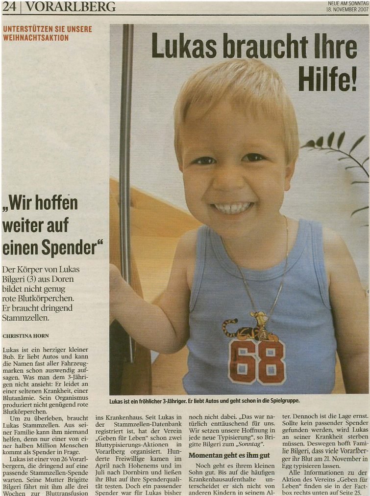 Die Suche nach einem Stammzellenspender beginnt 2007. Die Suche nach einem Stammzellenspender beginnt 2007.