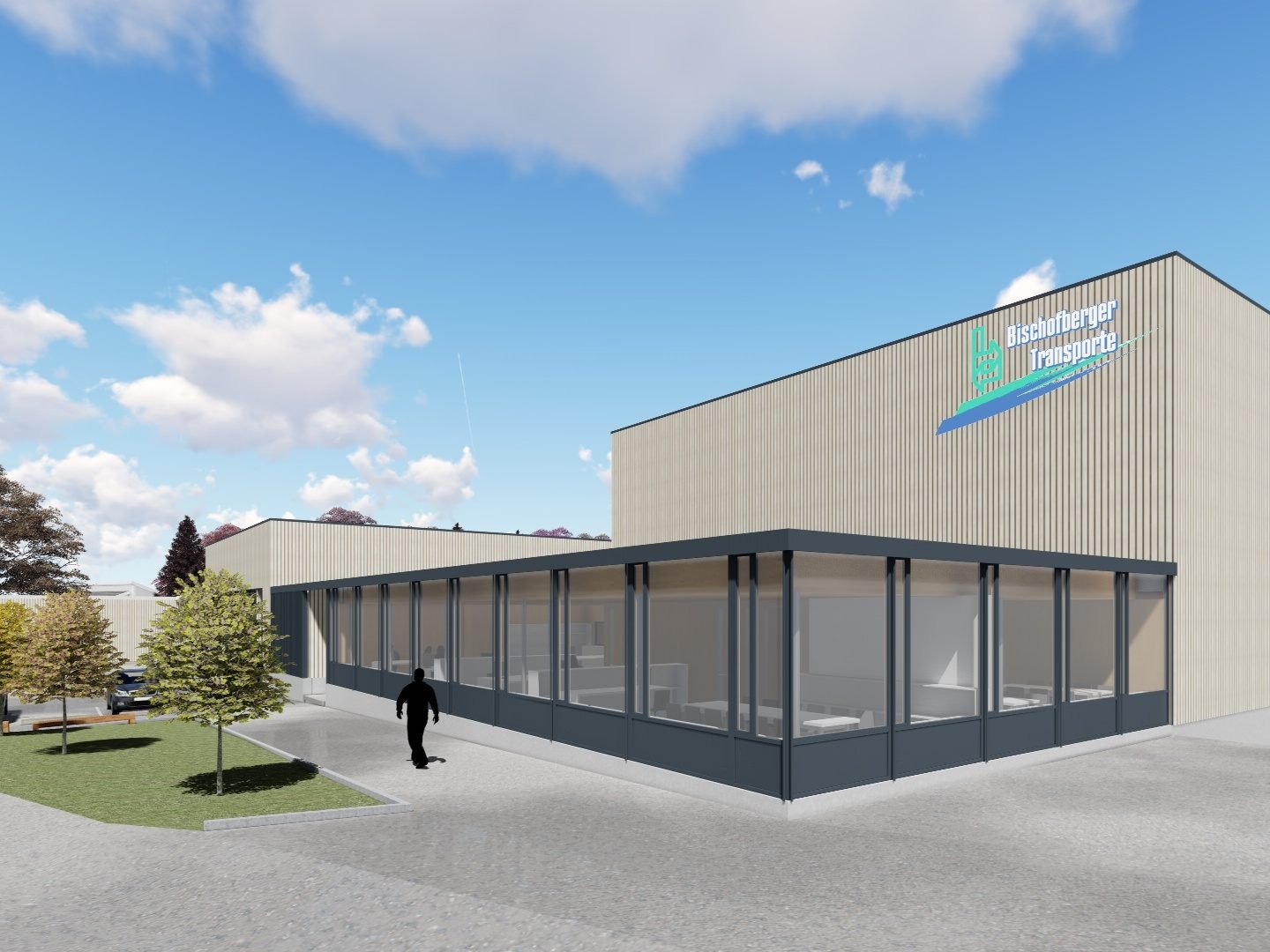 Visualisierung des neuen Firmensitzes von Bischofberger Transporte in Reuthe. Visualisierung des neuen Firmensitzes von Bischofberger Transporte in Reuthe.