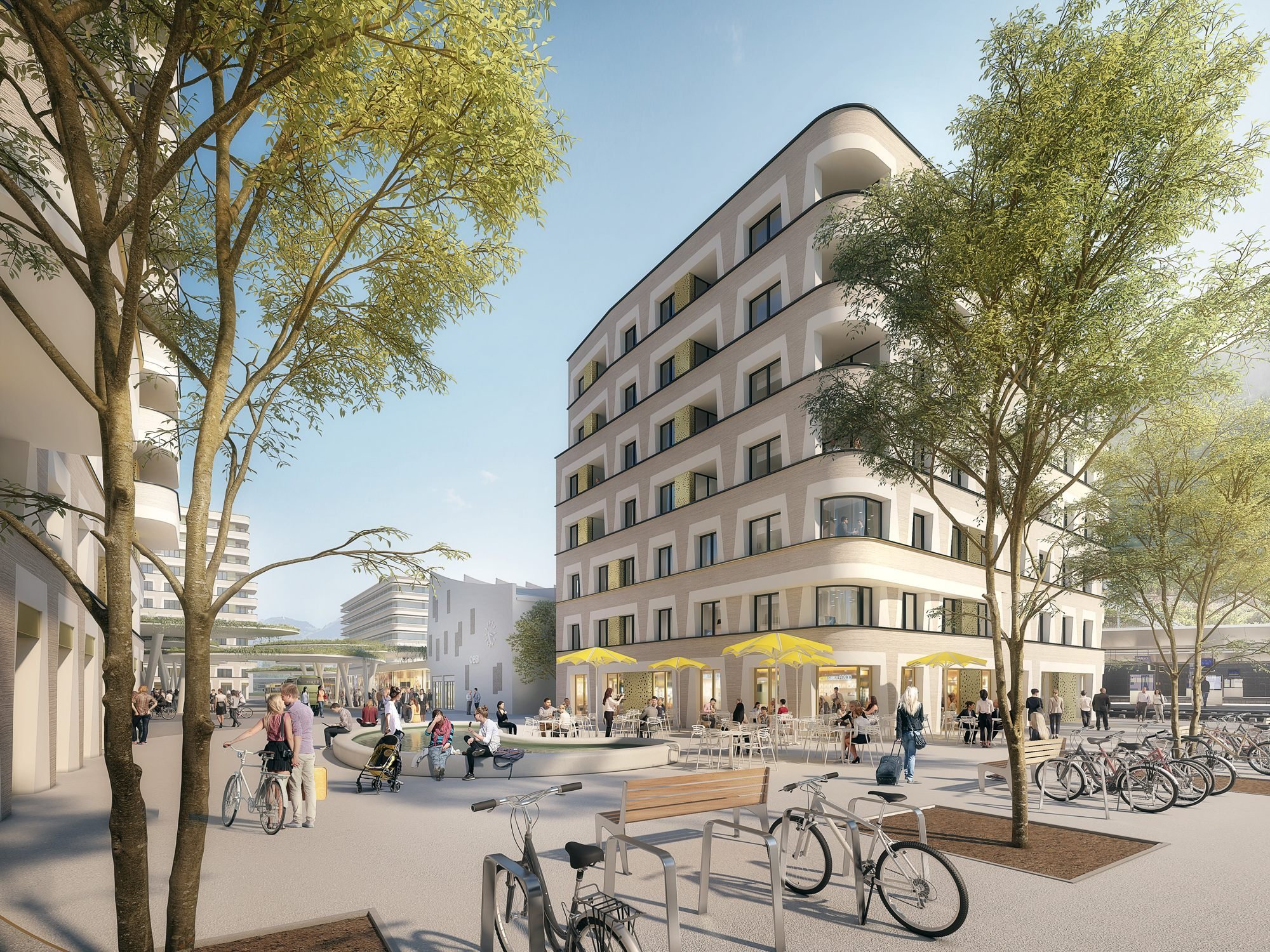 So könnte sich der neue Bahnhofsvorplatz künftig präsentieren: ein großzügiges offenes Areal das zum Verweilen einlädt.