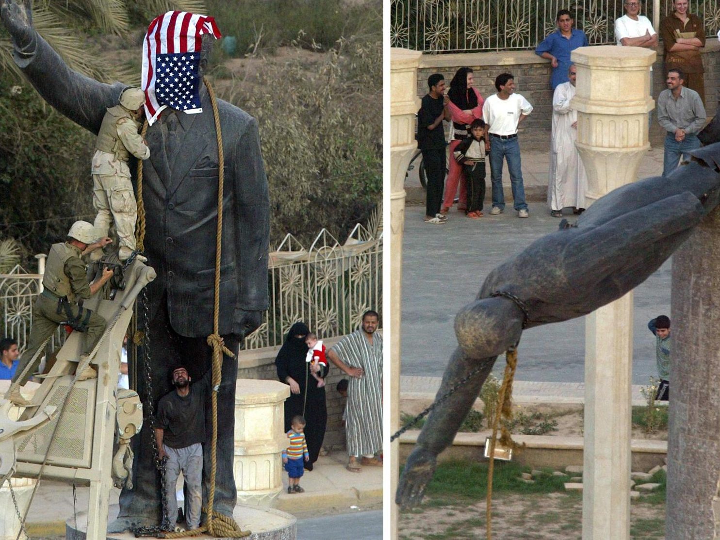 Am 9. April erklärte das US-Militär Saddam Husseins Herrschaft in Bagdad für beendet. Am 9. April erklärte das US-Militär Saddam Husseins Herrschaft in Bagdad für beendet.