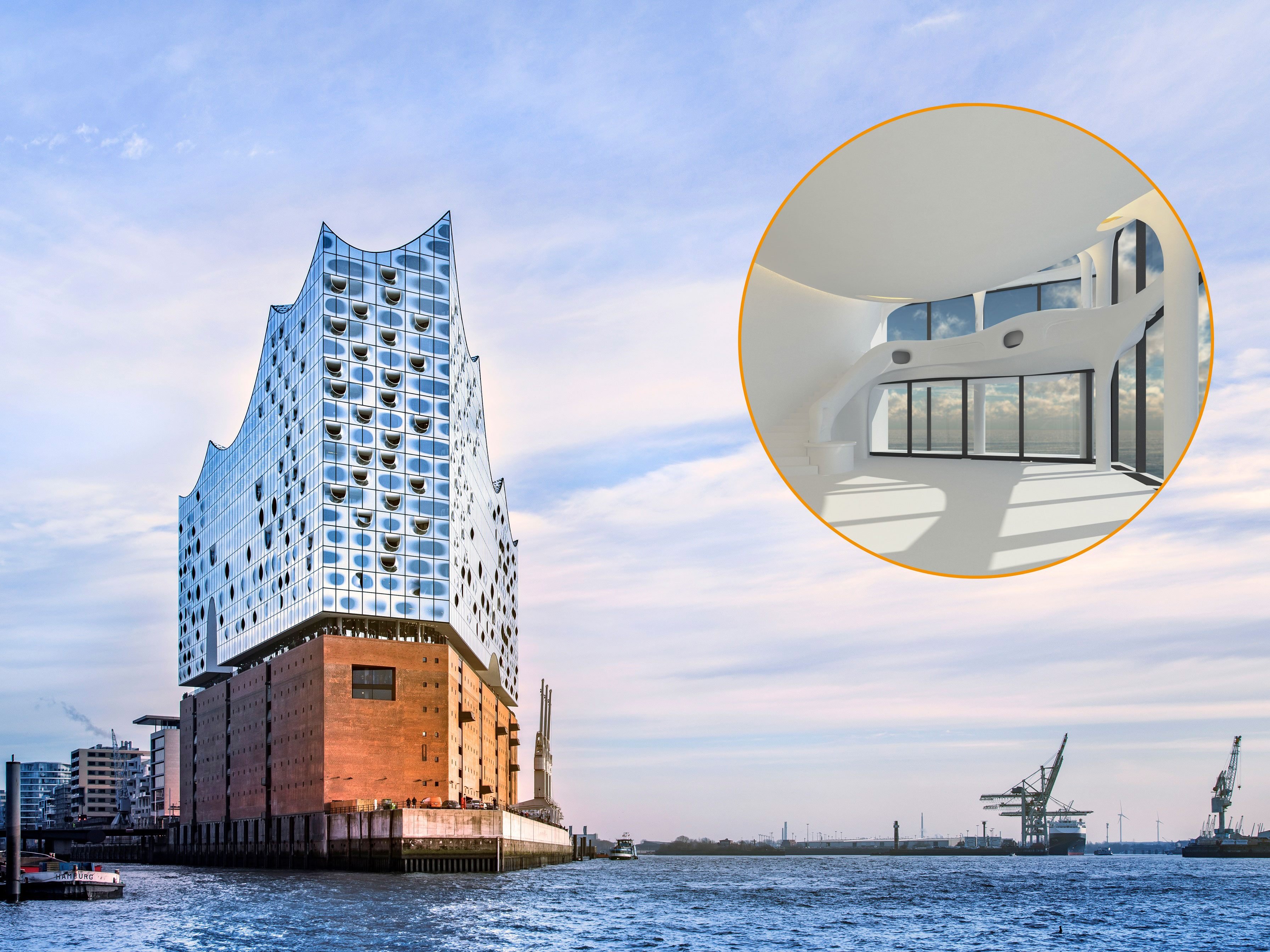 Die Schallschutzlösung ermöglicht ein harmonisches Nebeneinander von Philharmonie und Penthouse.