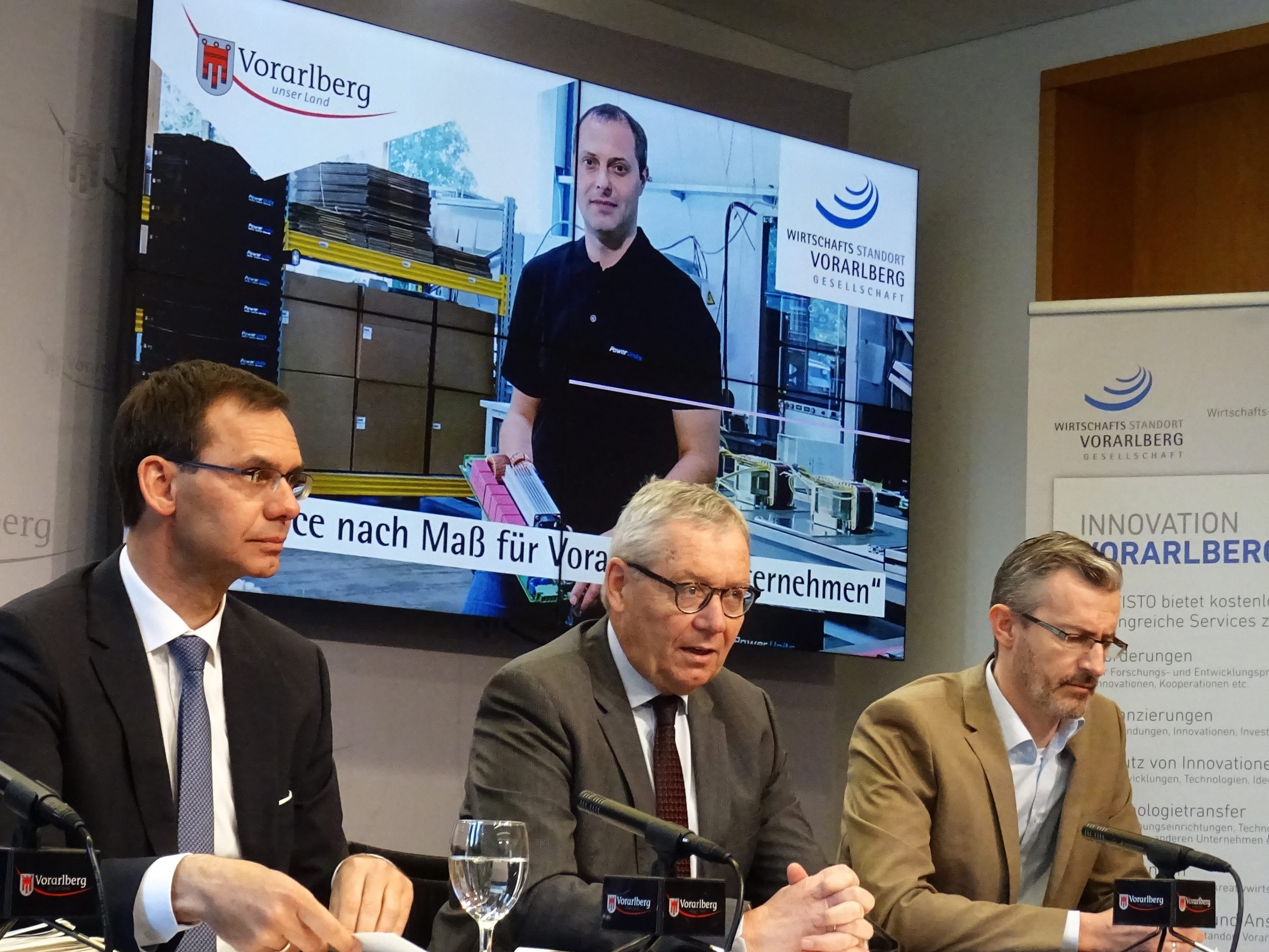 LH Wallner, LSth. Rüdisser und WISTO-Geschäftsführer Heinzl im Pressefoyer