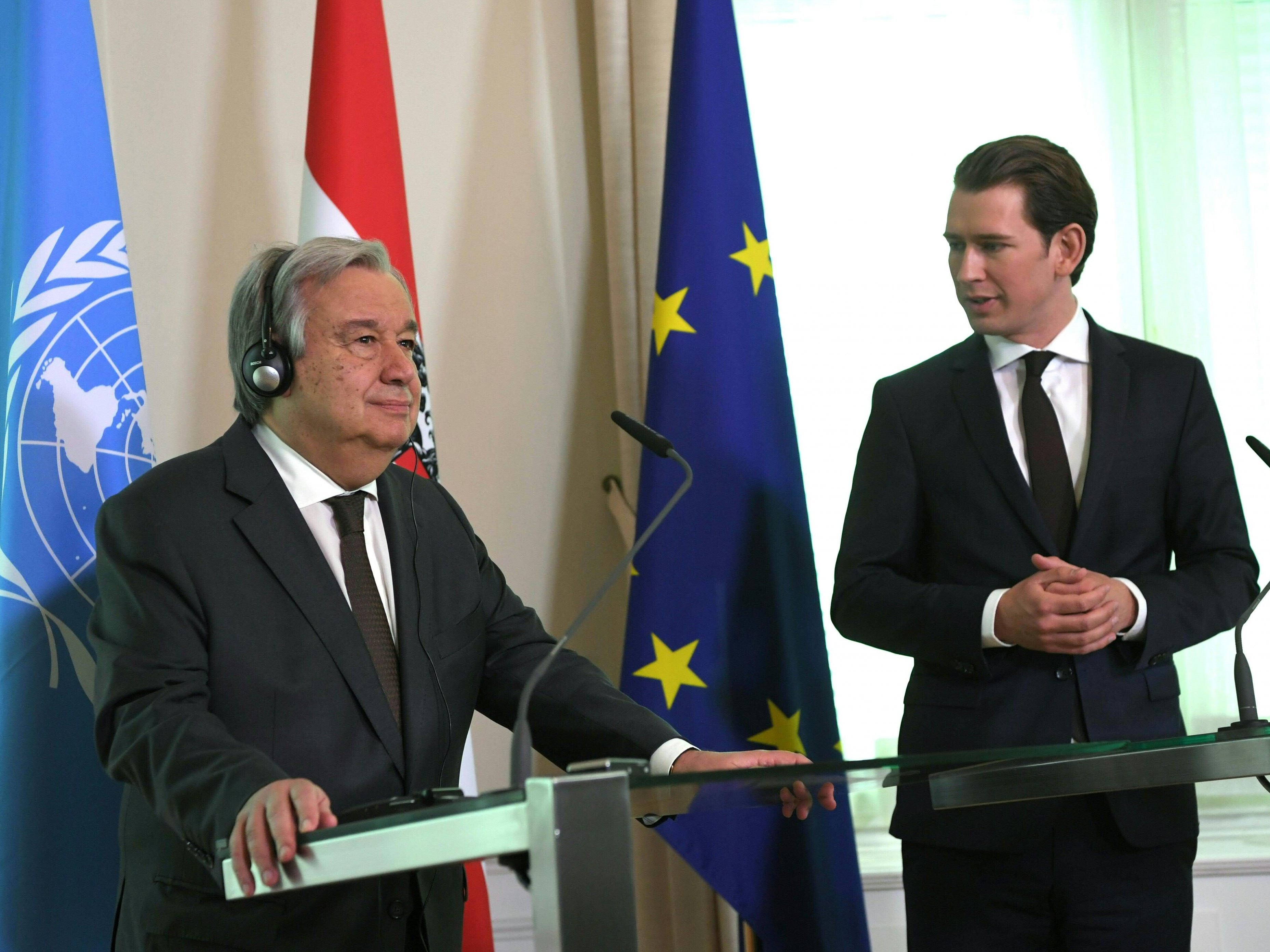 UNO-Generalsekretär Guterres traf sich am Montag zu einem Arbeitsgespräch mit Kurz und Van der Bellen in Wien.