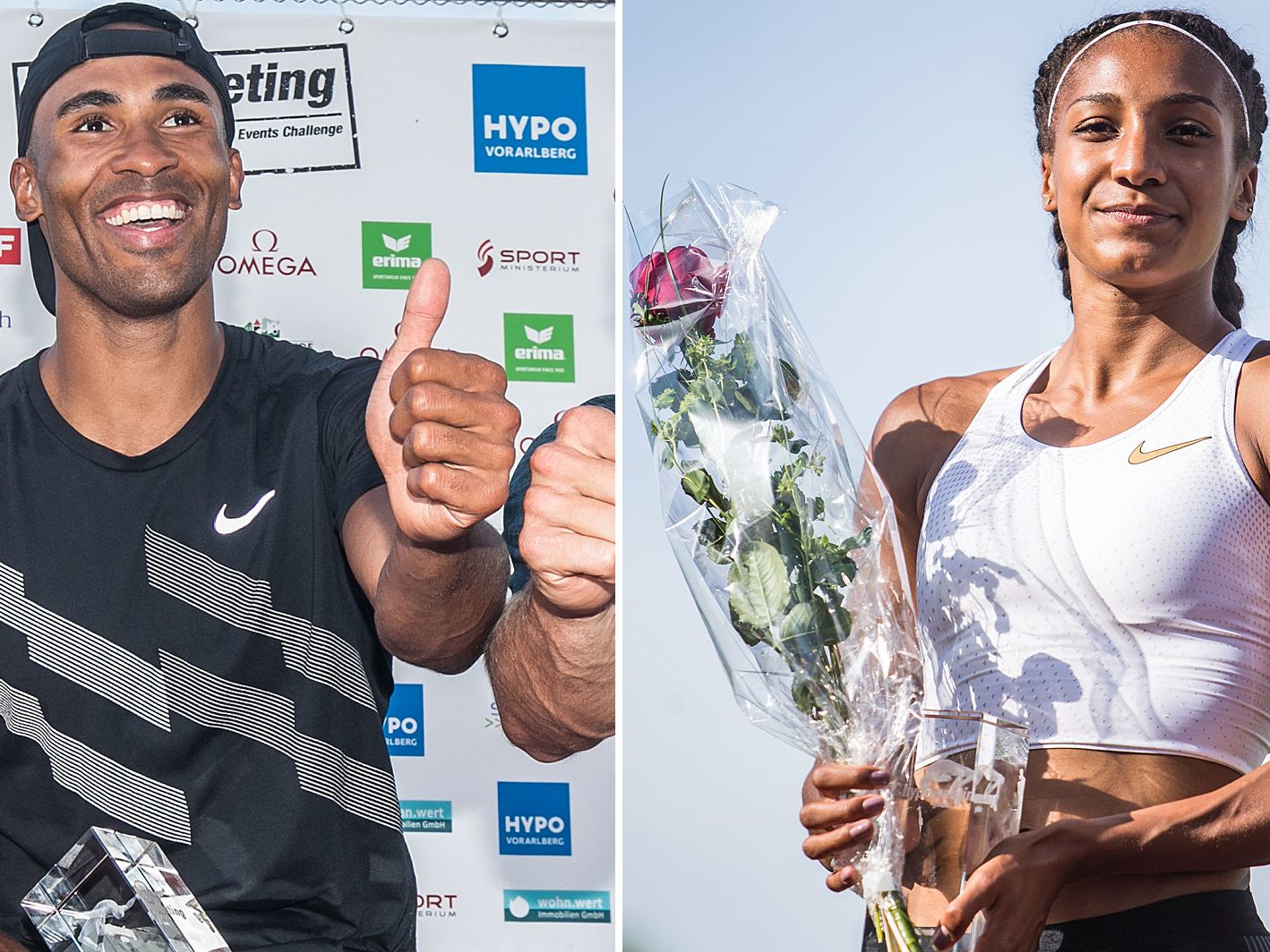Damian Warner und Nafissatou Thiam wiederholten ihre Siege aus dem Vorjahr beim Mehrkampfmeeting 2018 in Götzis. Damian Warner und Nafissatou Thiam wiederholten ihre Siege aus dem Vorjahr beim Mehrkampfmeeting 2018 in Götzis.
