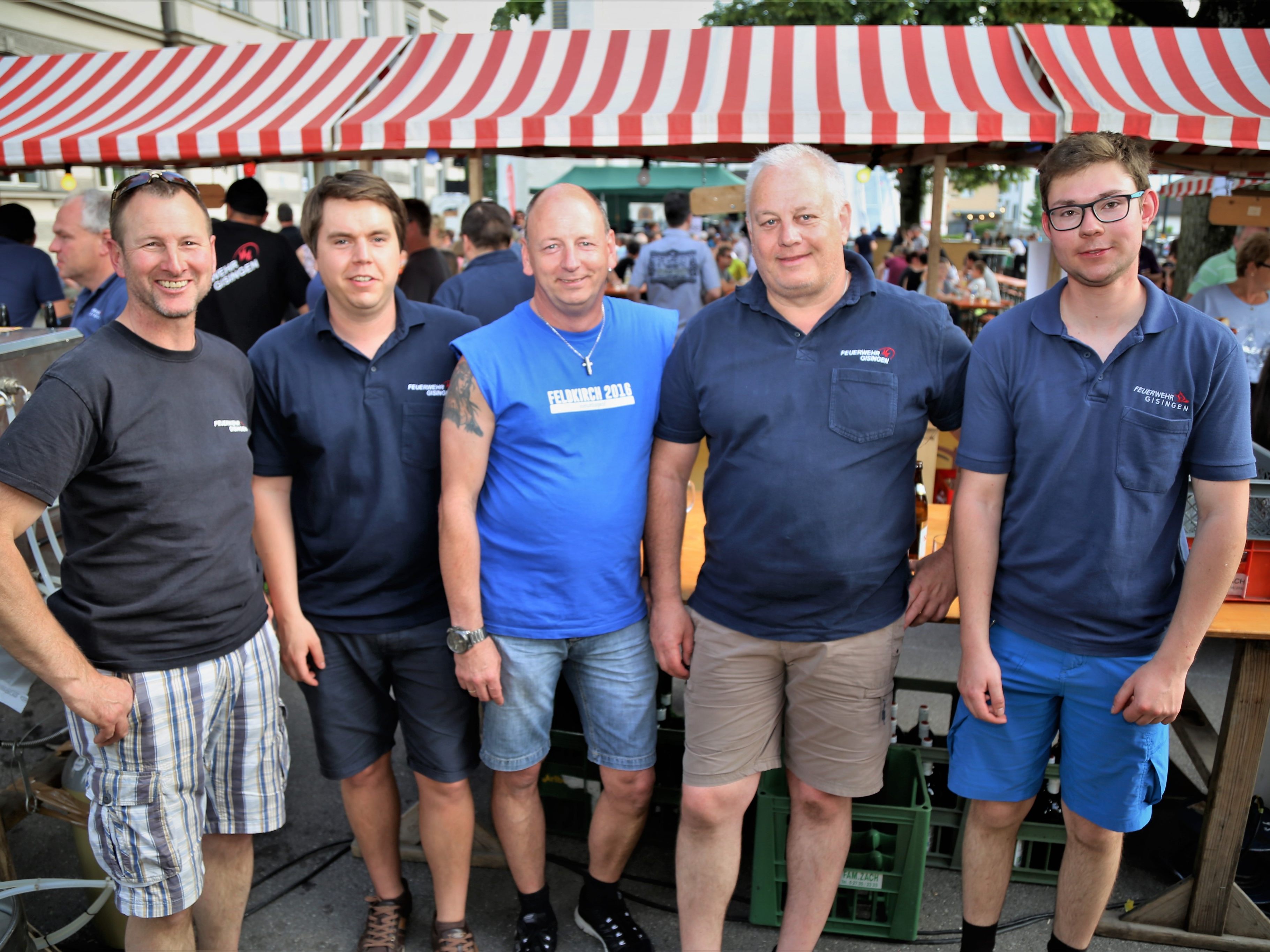 Die Gisinger Wehr zählt 98 Mitglieder, unter ihnen Wolfgang, Stefan, Oliver, Kommandant-Stellvertreter Josef und Fridolin (v. l.).