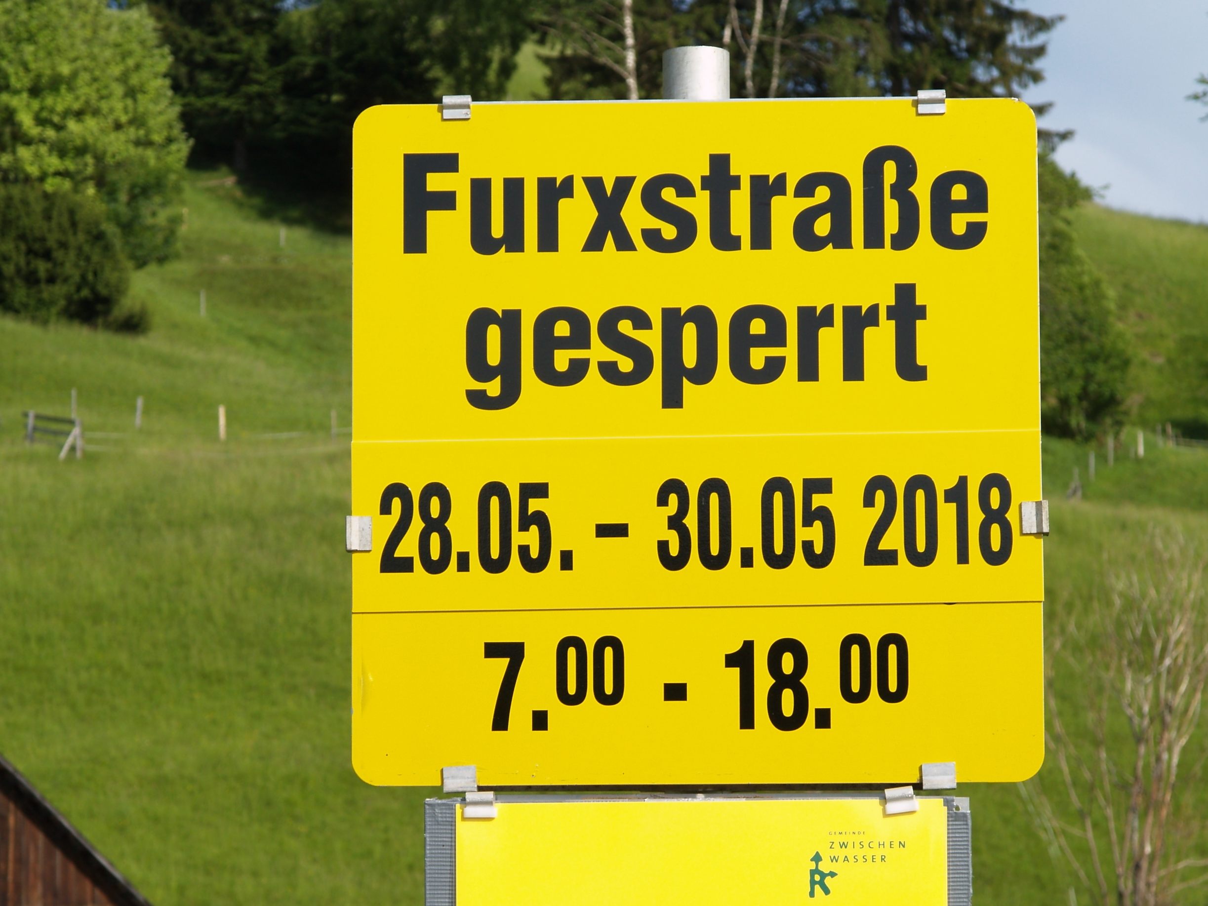 Vom 28. bis 30. Mai 2018 kommt es an der Furxerstraße zu Strassensperren. Vom 28. bis 30. Mai 2018 kommt es an der Furxerstraße zu Strassensperren.