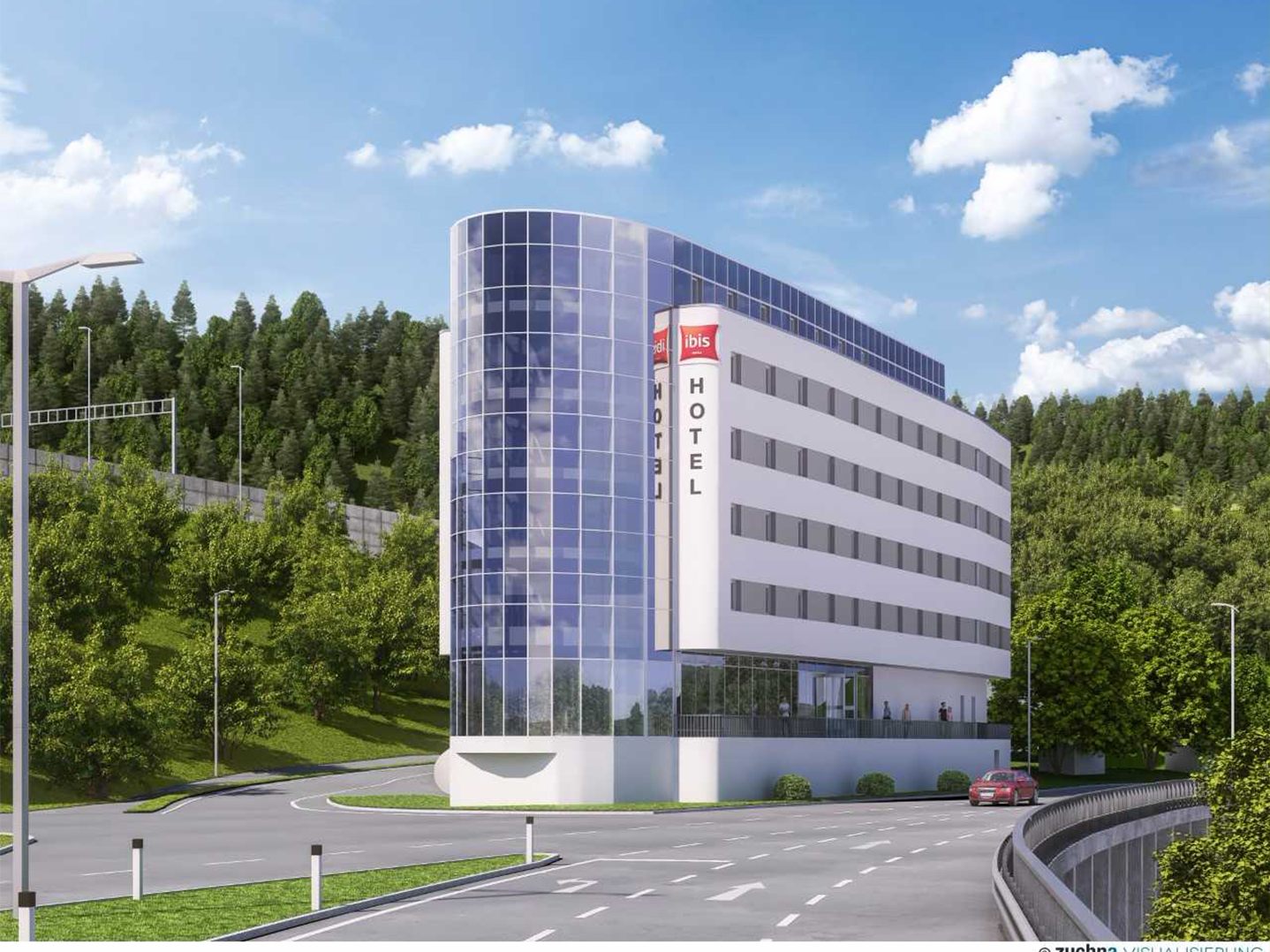 Die i+R Industrie- und Gewerbebau errichtete in 19 Monaten Bauzeit ein ibis-Hotel mit 100 Zimmern in Neuenhof nahe Zürich.