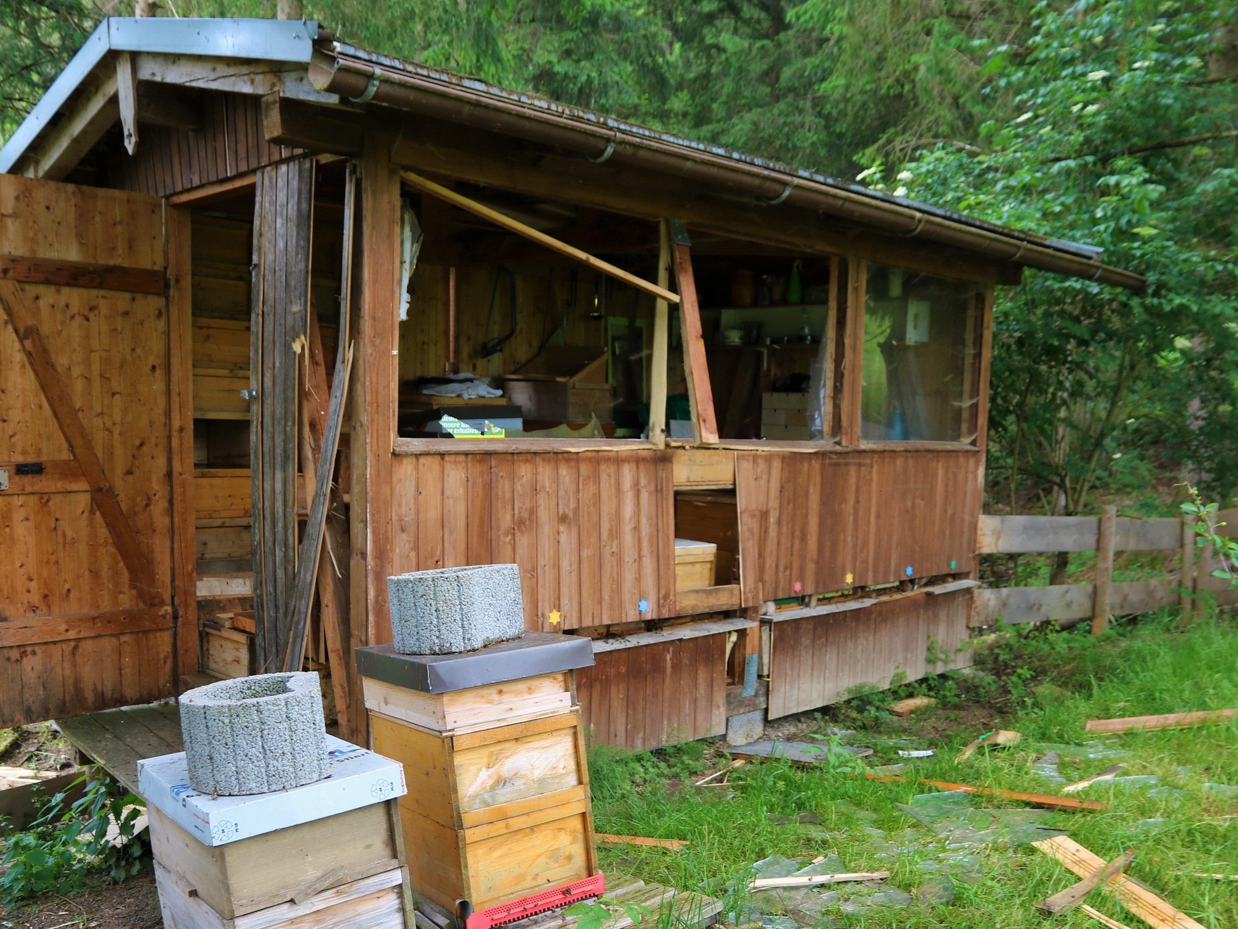 Ein Blitzeinschlag hat das Bienenhaus komplett zerstört. Ein Blitzeinschlag hat das Bienenhaus komplett zerstört.