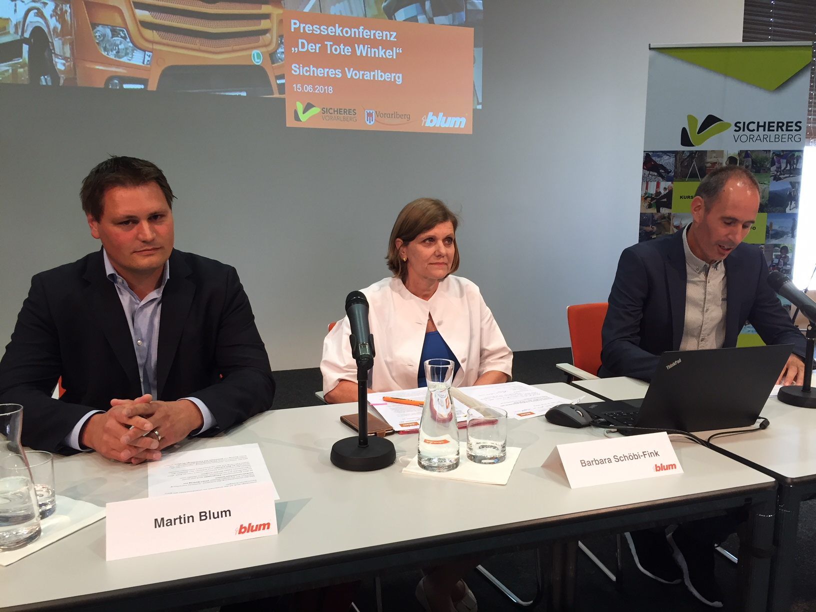 Martin Blum (Geschäftsführer Julius Blum GmbH), LR Barbara Schöbi-Fink, Mario Amann (Geschäftsführer Sicheres Vorarlberg).