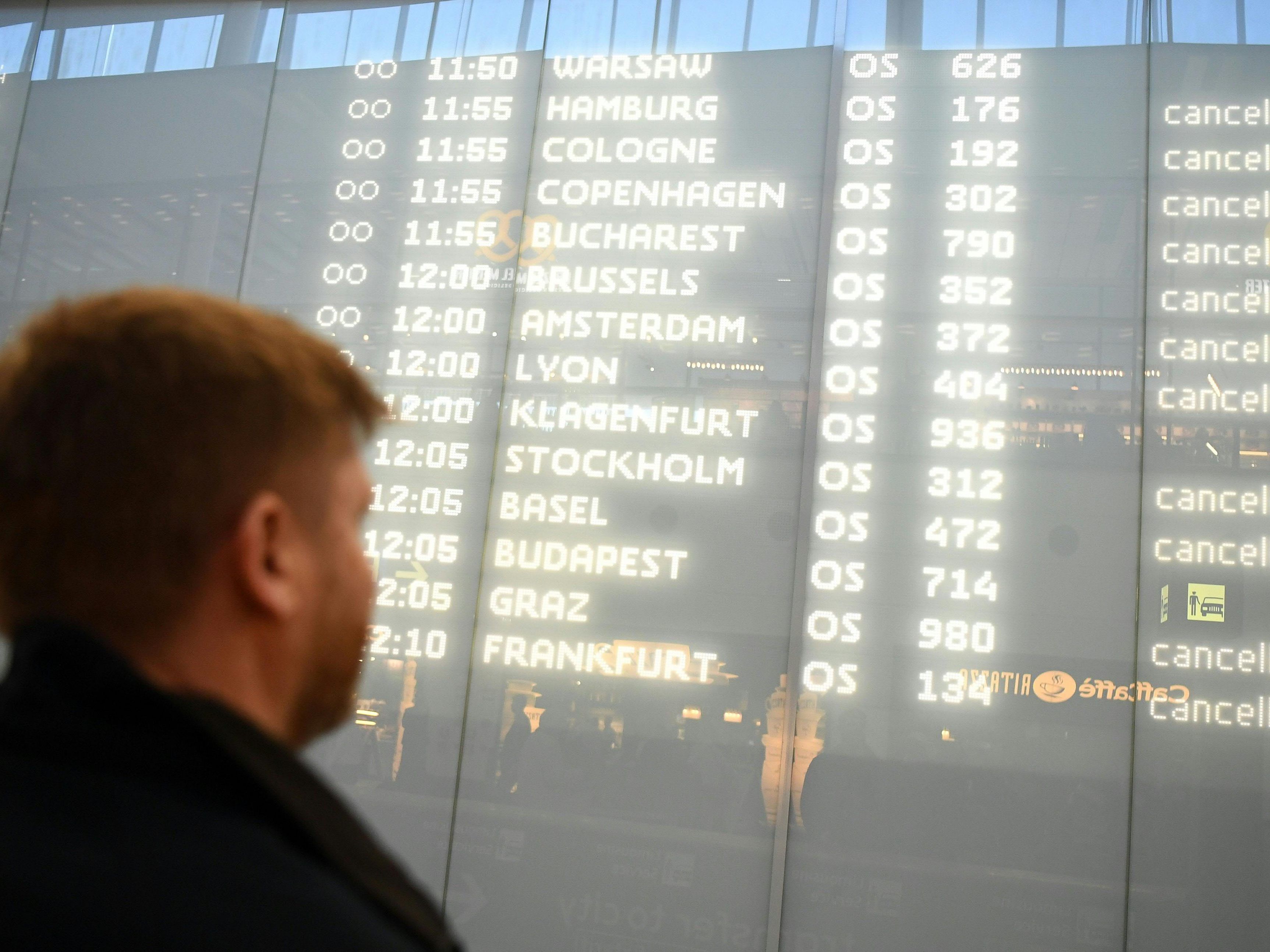 Am Flughafen Wien-Schwechat fielen von 64.450 Abflügen 1.150 aus.