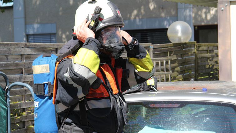 Feuerwehr Bregenz Vorkloster im vollen Atemschutz. Bild: VOL.AT/Matthias Rauch Feuerwehr Bregenz Vorkloster im vollen Atemschutz. Bild: VOL.AT/Matthias Rauch