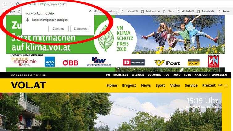 Seit 4. September aktiv: Die Browser-Push auf VOL.AT. Seit 4. September aktiv: Die Browser-Push auf VOL.AT.