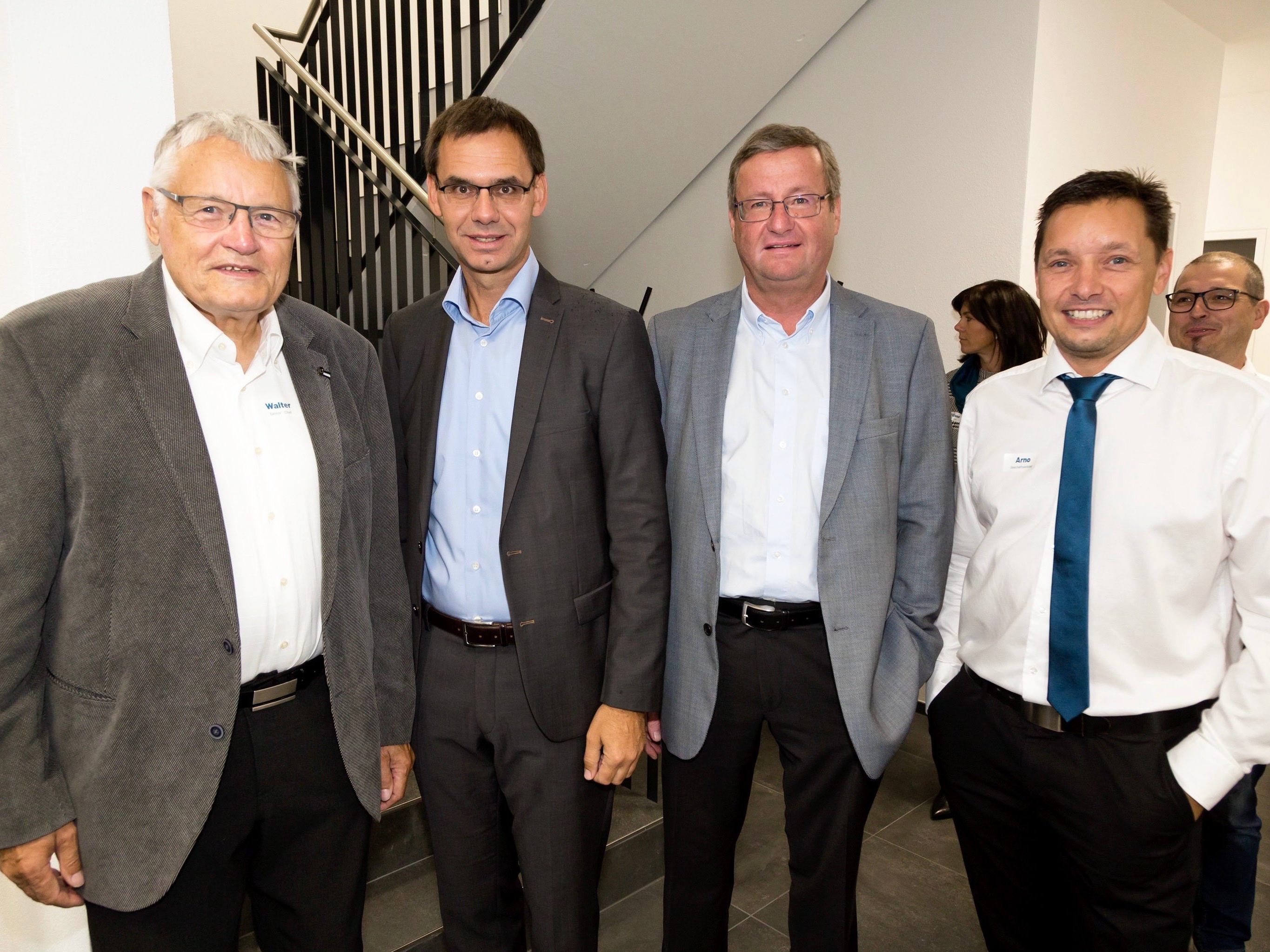 v.l. Seniorchef Walter Reisch, LH Markus Wallner, Dieter Gruber (Rondo Ganahl AG) und Gastgeber Arno Reisch.