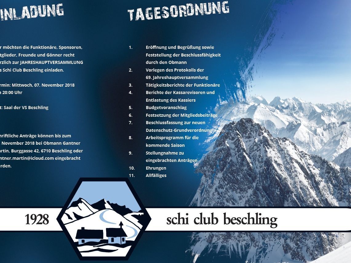 Einladung zur 70. JHV