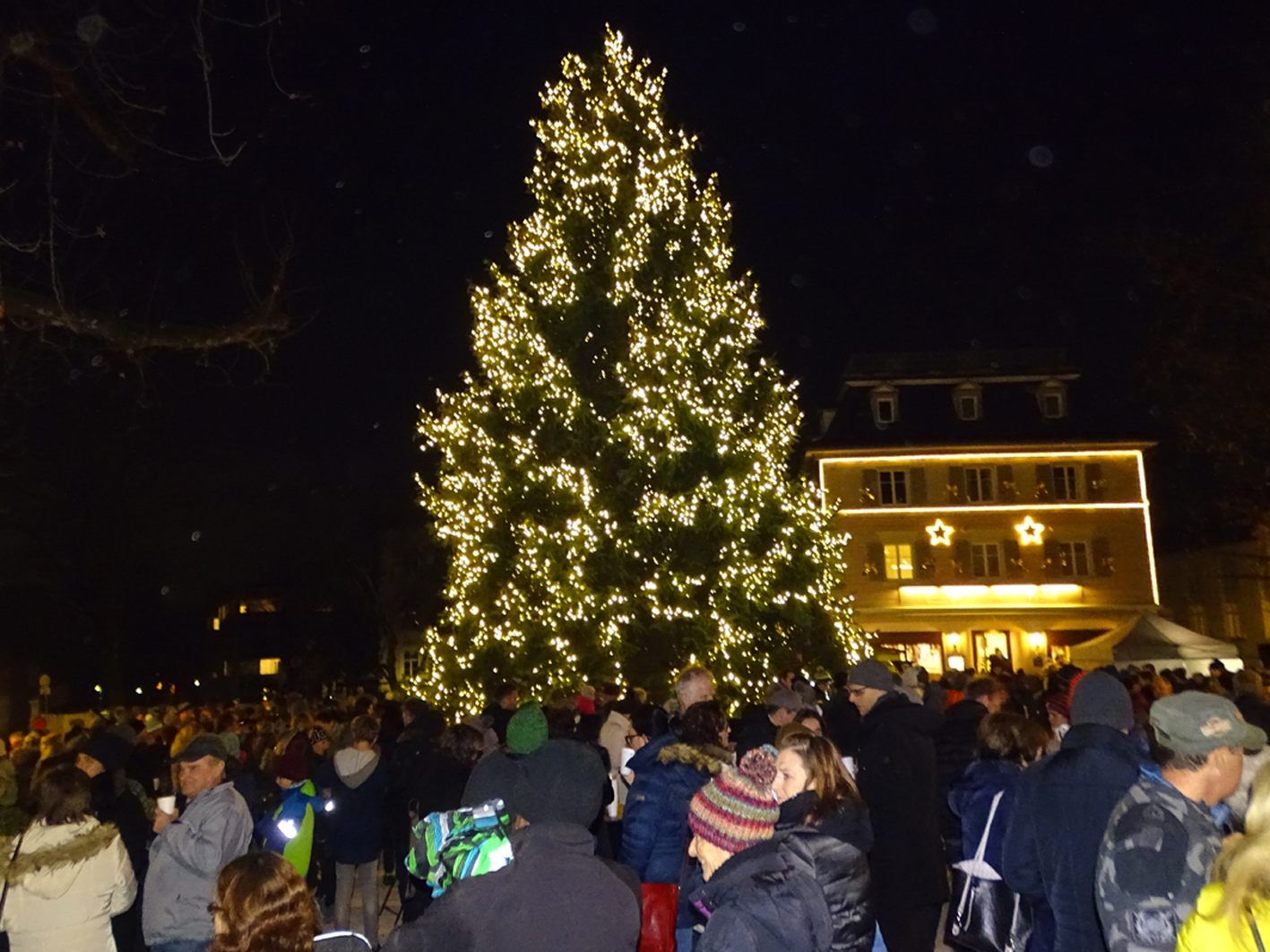 Der Hohenemser Christbaum auf dem Schlossplatz ist mit 15.000 LED-Leuchten bestückt.