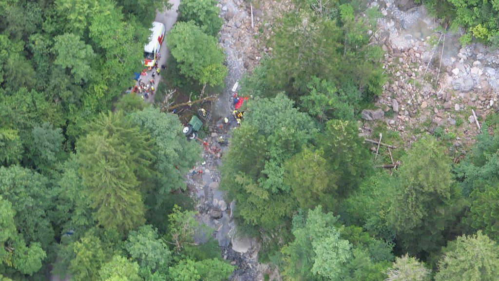Die Unfallstelle in Dornbirn aus der Luft fotografiert. Die Unfallstelle in Dornbirn aus der Luft fotografiert.