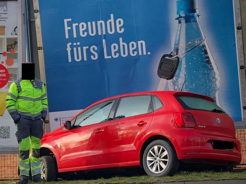 Die 21-Jährige rammte mit ihrem Auto dieses Schild. Die 21-Jährige rammte mit ihrem Auto dieses Schild.