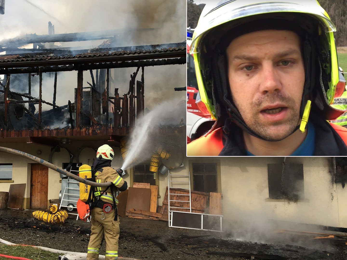 In Satteins steht ein Bauernhof in Vollbrand.