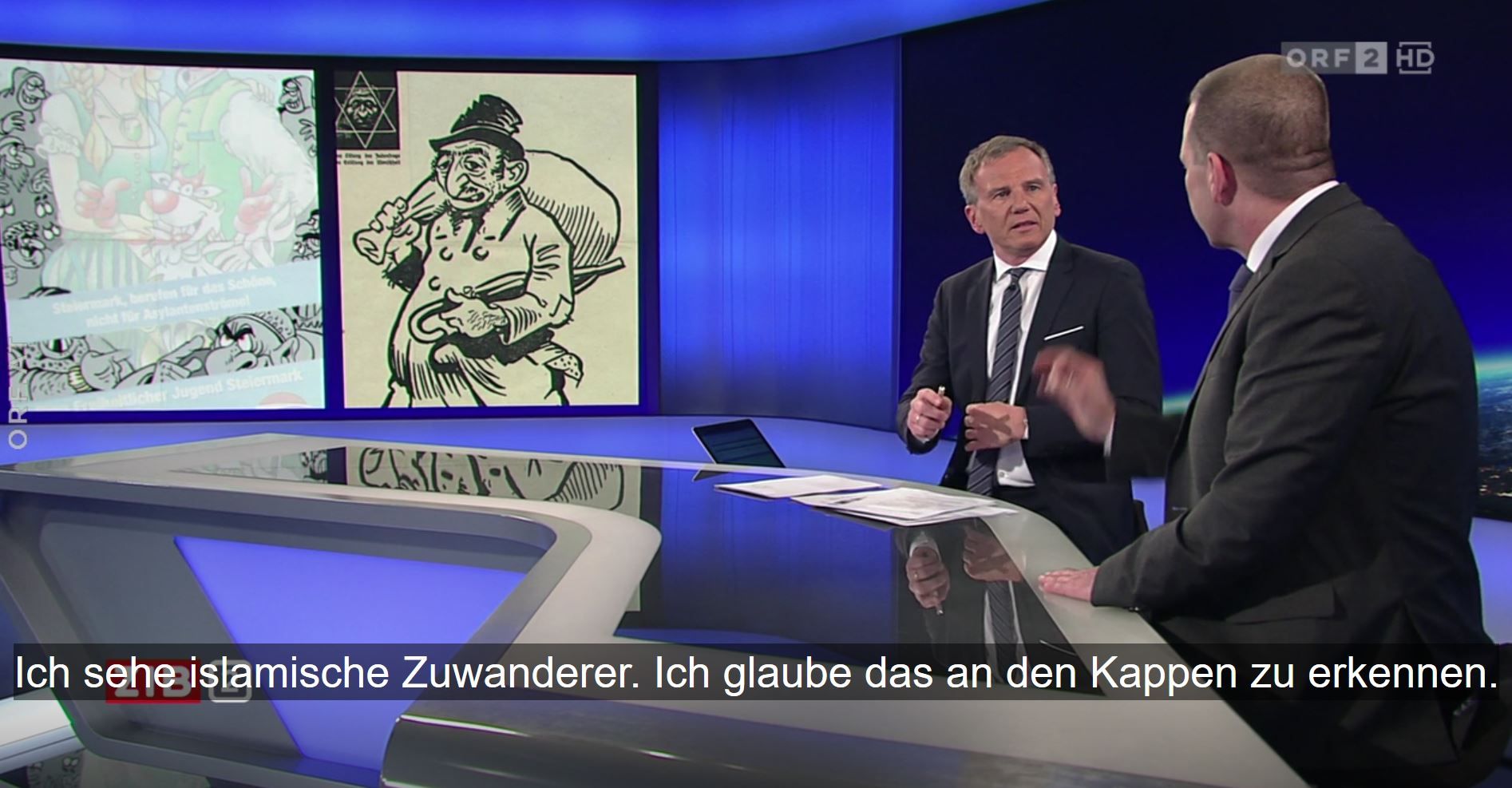 Diese Gegenüberstellung zweier Plakate sorgte für Wirbel nach dem Interview.