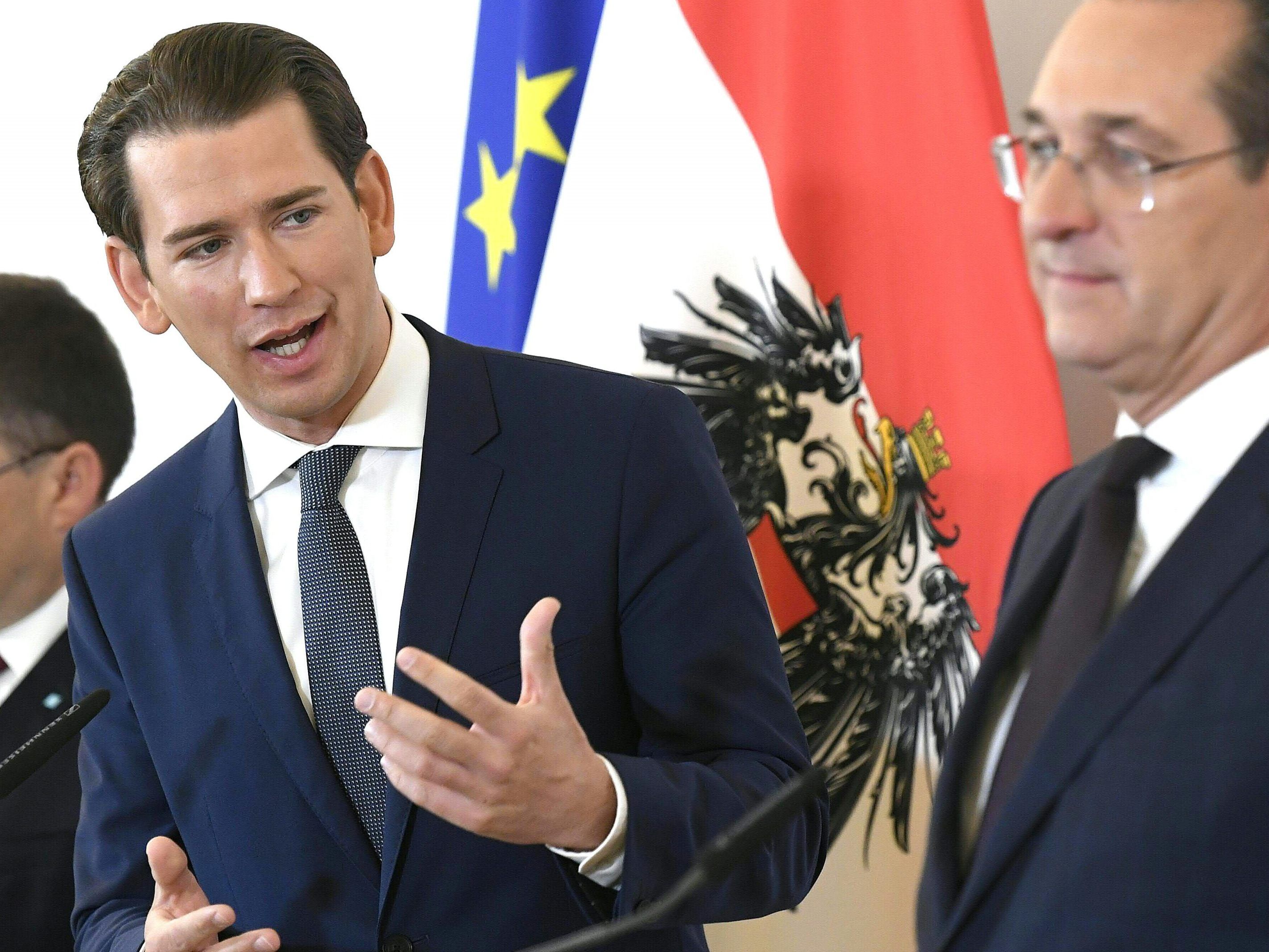 Bundeskanzler Sebastian Kurz (ÖVP) und Vizekanzler Heinz-Christian Strache (FPÖ) am Donnerstag, 16. Mai 2019, im Rahmen einer Pressekonferenz.