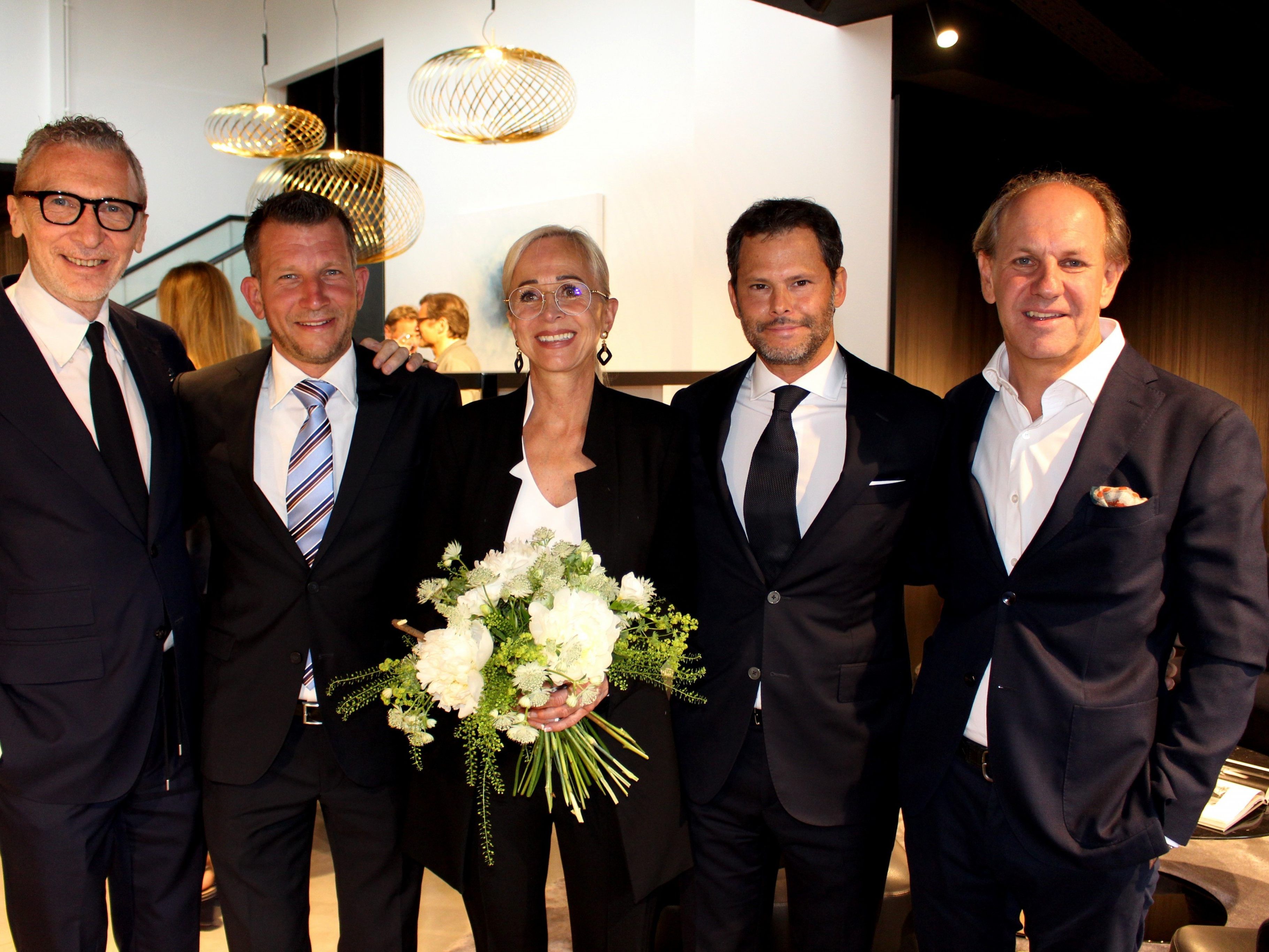 Roberto Paiano (IPC Minotti), Susanne Messmer und Andreas Wegscheider (CEO’s Home.Living), Alessio Minotti und Designprofi Markus Kilga (Minotti Austria).
