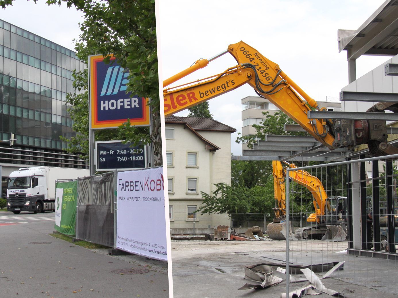 Die Baumaschinen sind vor der Hofer-Filiale in Bregenz bereits angerückt. Die Baumaschinen sind vor der Hofer-Filiale in Bregenz bereits angerückt.