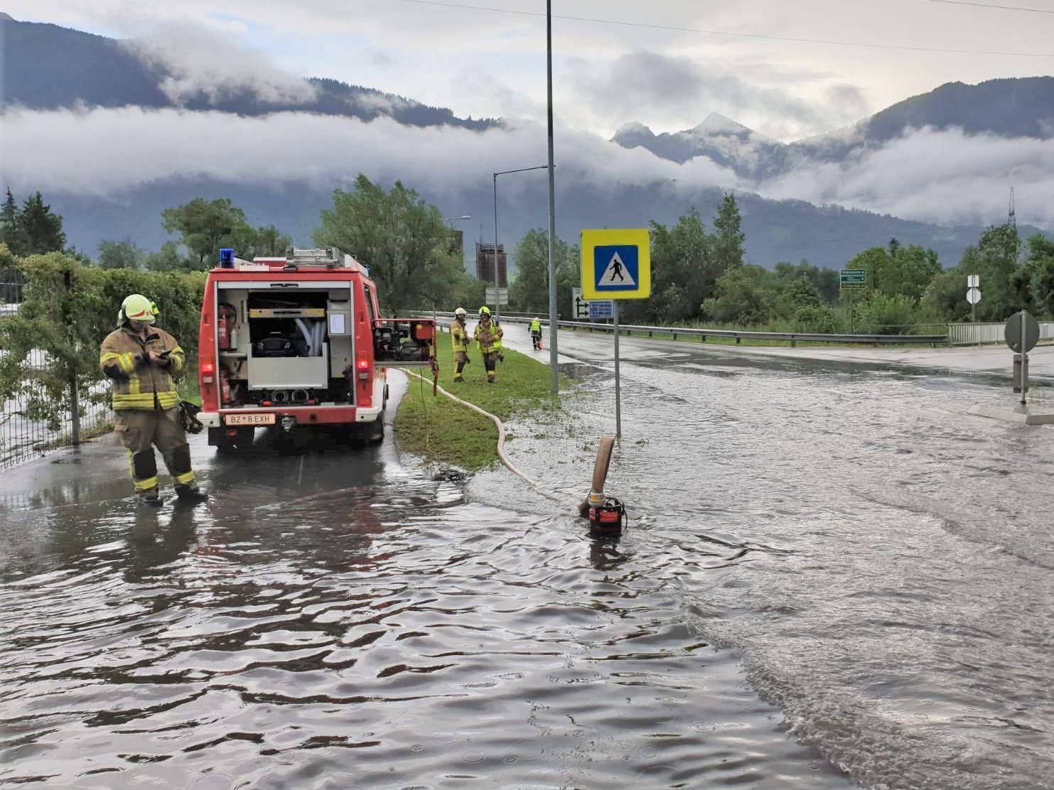 Überschwemmungen in Bludesch nach starken Regenfällen Ende Juli 2019.