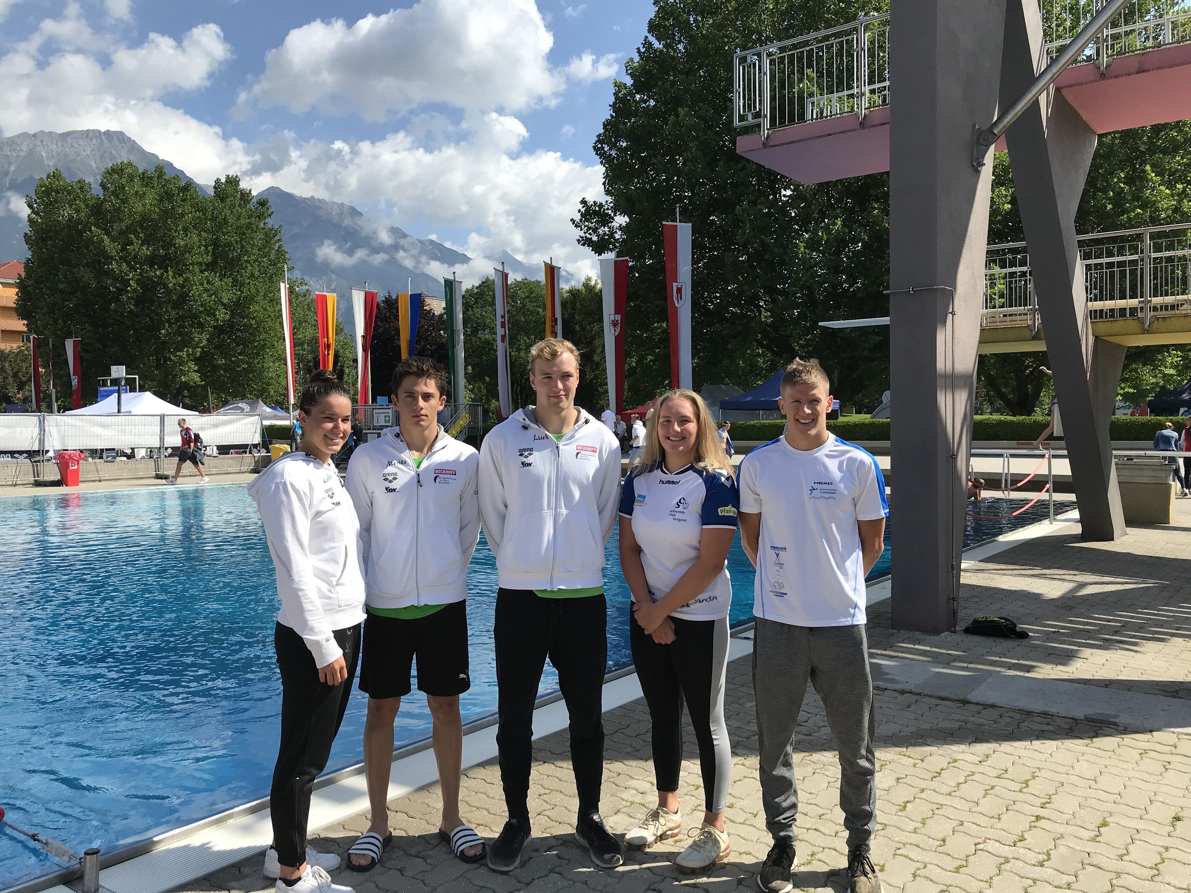 Vorarlbergs Schwimmer bei den ÖM: (v.li.) Cepicka, Messner, Lisch, Pschorr und Auersbacher.