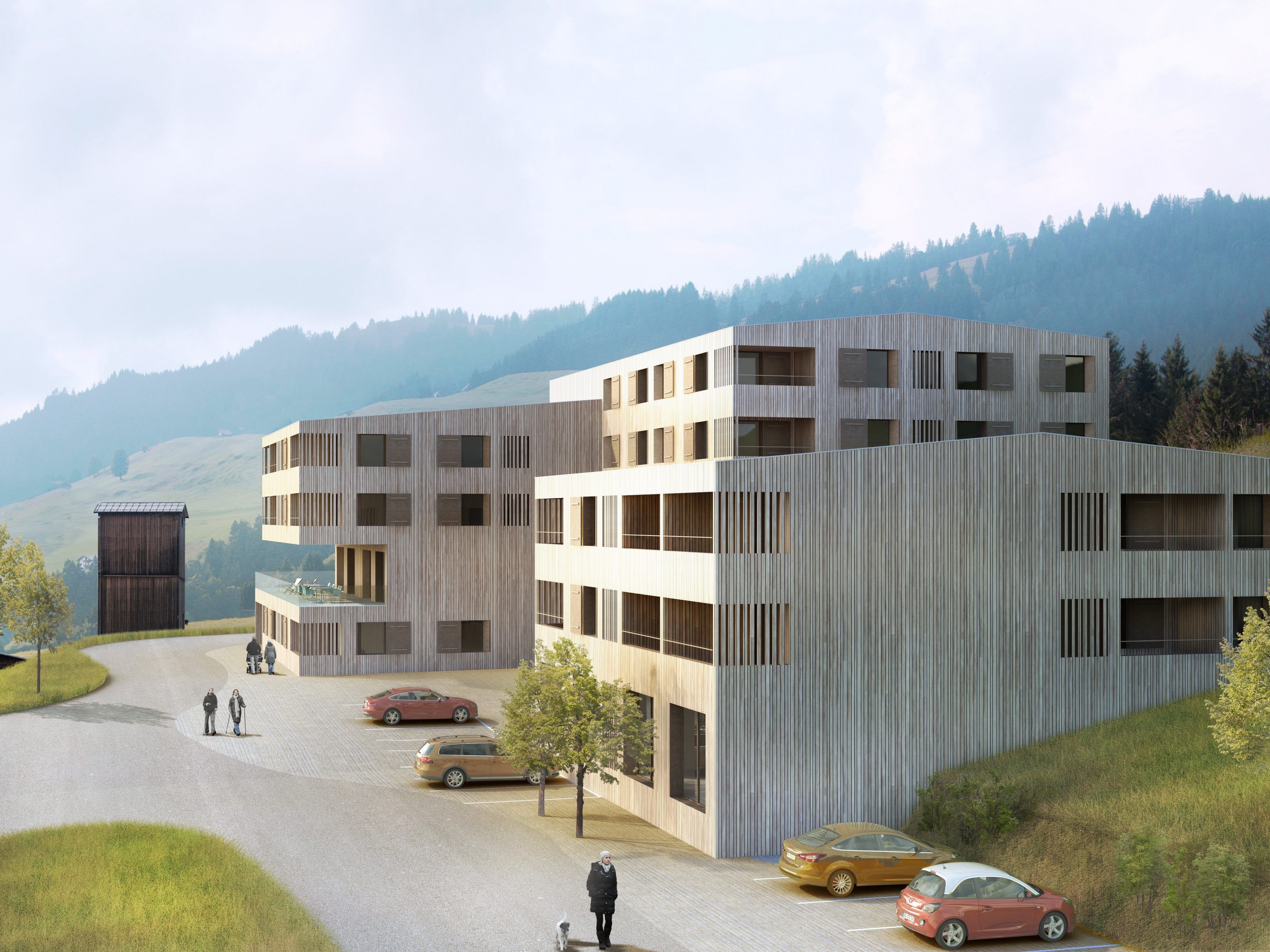 So soll das von Johannes Kaufmann geplante Jufa-Hotel im Bereich der Talstation des Skilifts Laterns-Gapfohl aussehen. So soll das von Johannes Kaufmann geplante Jufa-Hotel im Bereich der Talstation des Skilifts Laterns-Gapfohl aussehen.