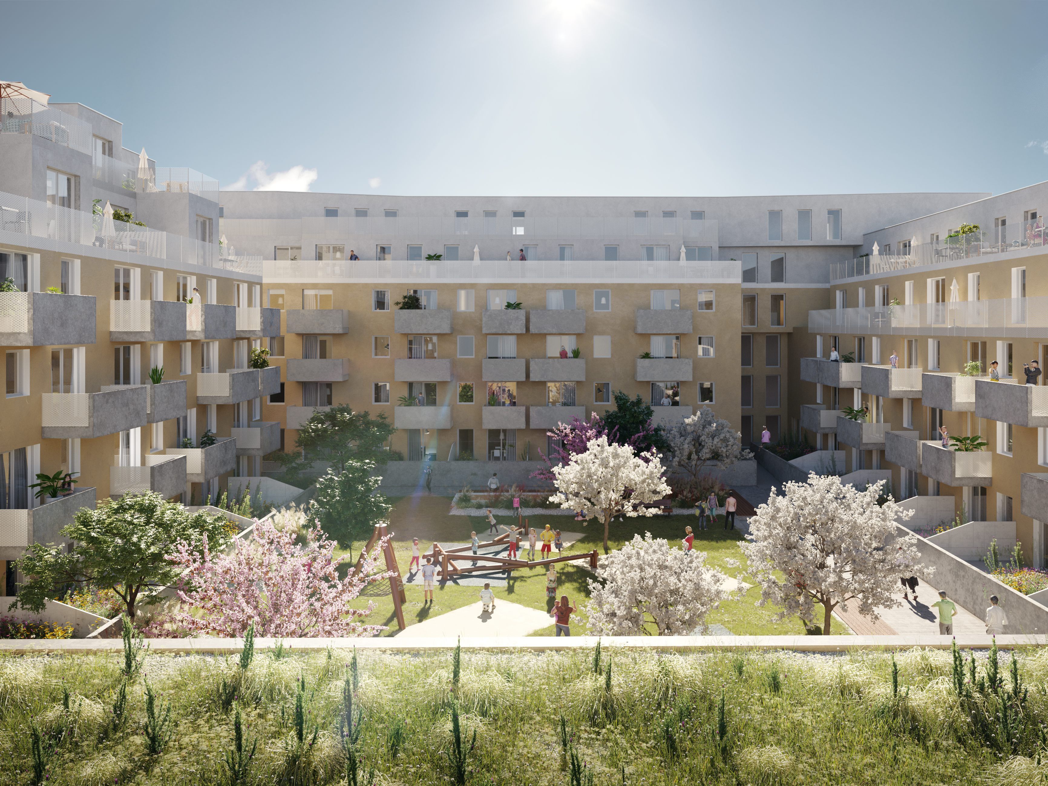 Dieses Mixed-Use-Wohnbauprojekt entsteht gerade in Wien-Donaustadt. Dieses Mixed-Use-Wohnbauprojekt entsteht gerade in Wien-Donaustadt.