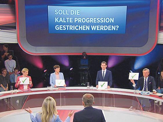 Elefantenrunde vor der Nationalratswahl. Soll die Kalte Progression gestrichen werden? Alle sagen „ja“. Foto: Screenshot