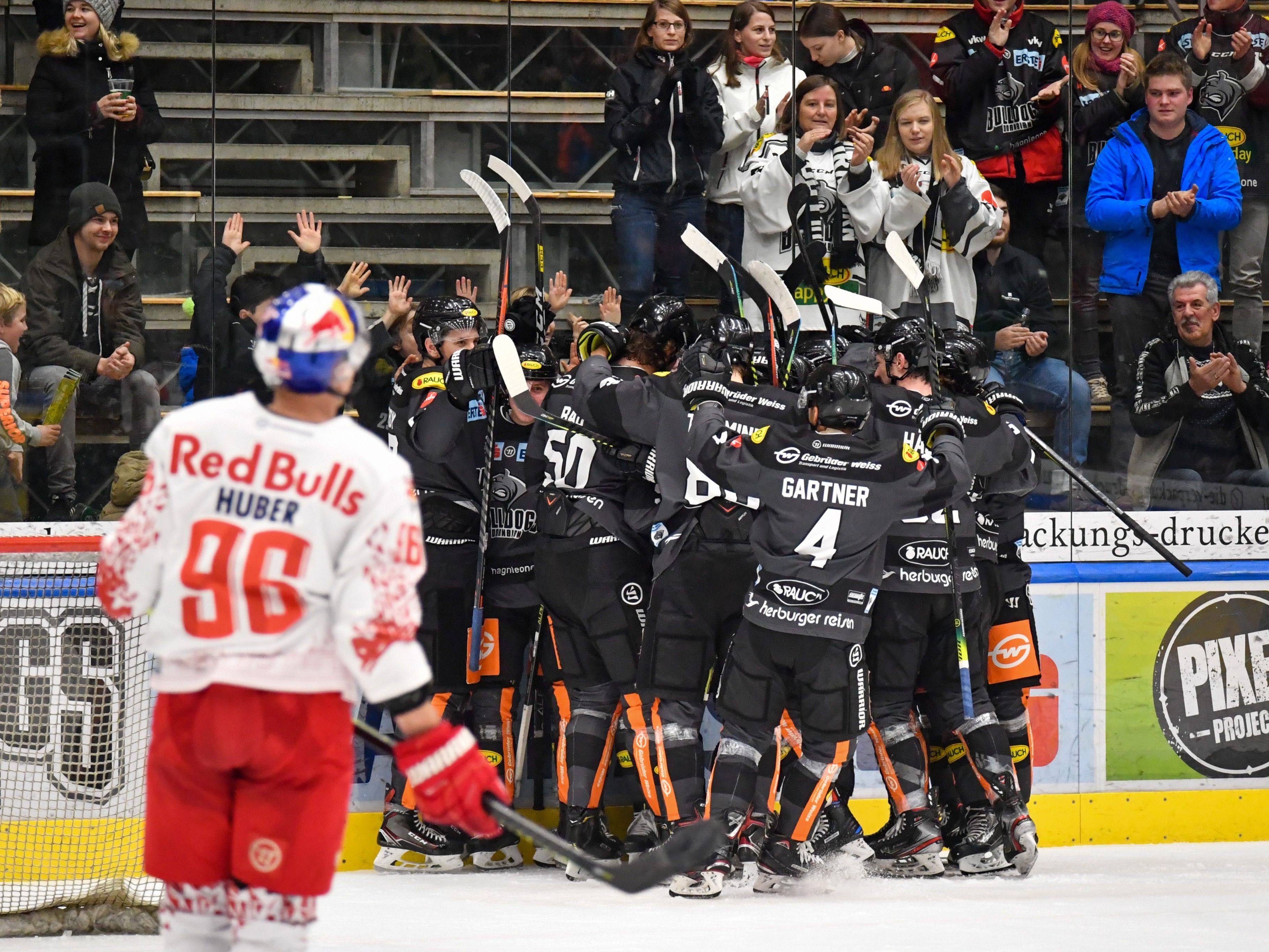 Die Bulldogs jubelten zum zweiten Mal in dieser Saison über einen Sieg gegen Salzburg. Die Bulldogs jubelten zum zweiten Mal in dieser Saison über einen Sieg gegen Salzburg.