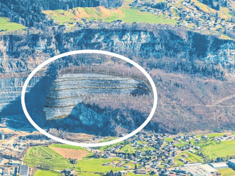 Visualisierung der sechsten und letzten Etappe am Steinbruch Unterklien (weißer Kreis).