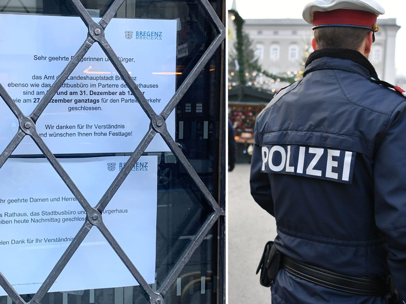 Das Rathaus in Bregenz wurde geschlossen, die Polizei war in Bregenz stark präsent.