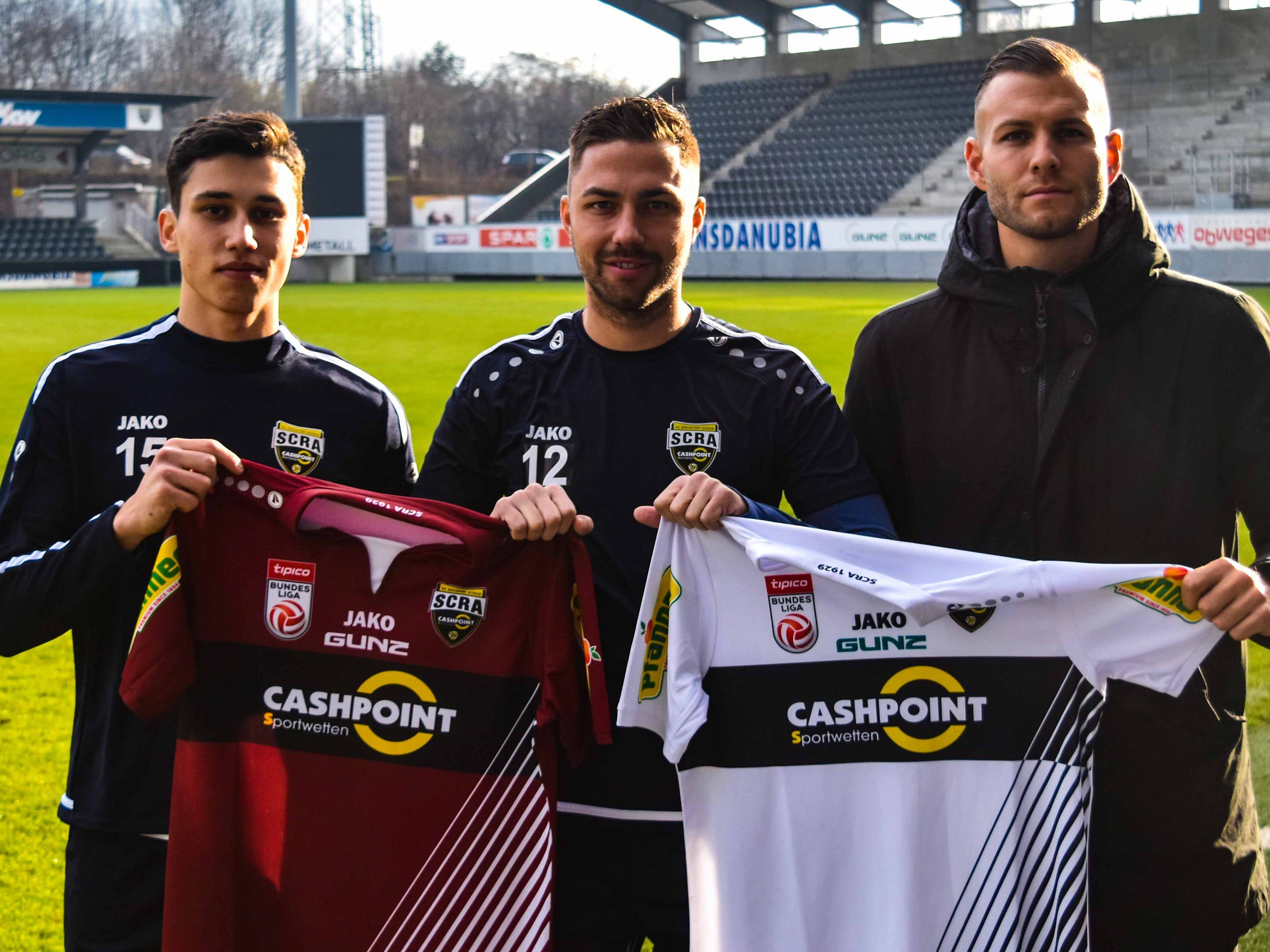 Die drei Neuzugänge des SCR Altach. v.l.n.r.: Ogulcan Bekar, Alain Wiss, Berkay Dabanli.