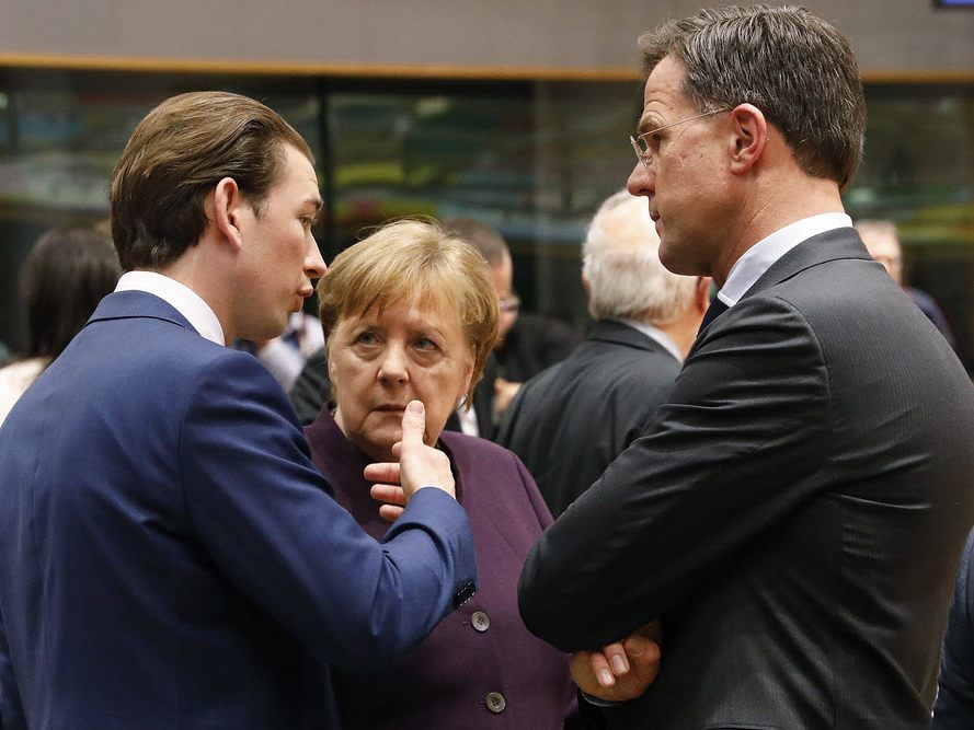 undeskanzler Sebastian Kurz mit der deutschen Bundeskanzlerin Angela Merkel und dem niederländischen Premier Mark Rutte undeskanzler Sebastian Kurz mit der deutschen Bundeskanzlerin Angela Merkel und dem niederländischen Premier Mark Rutte